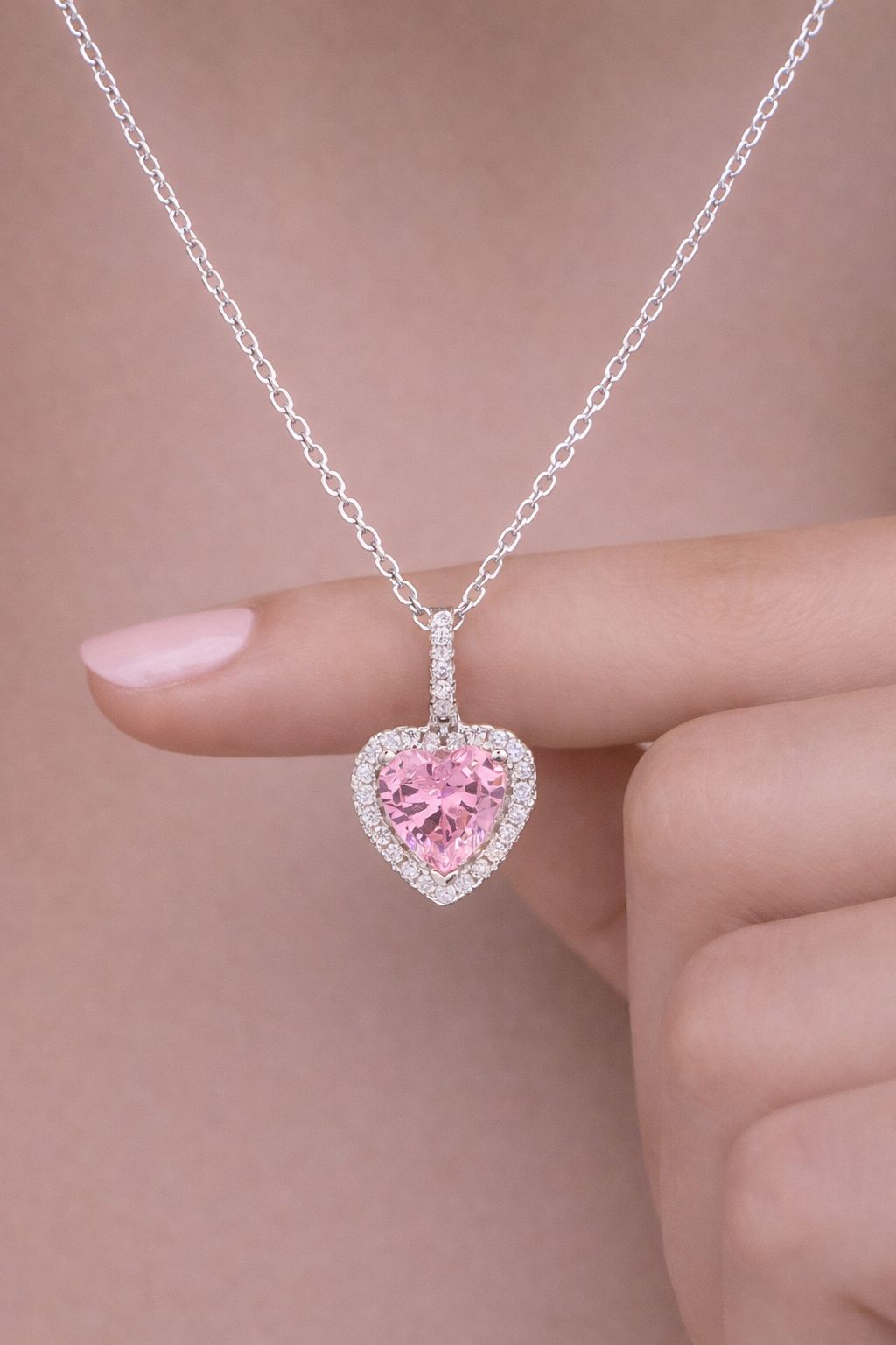 1.5 Carat Pink Heart Solitaire Missy Pendant with Chain on Pure 925 Silver.