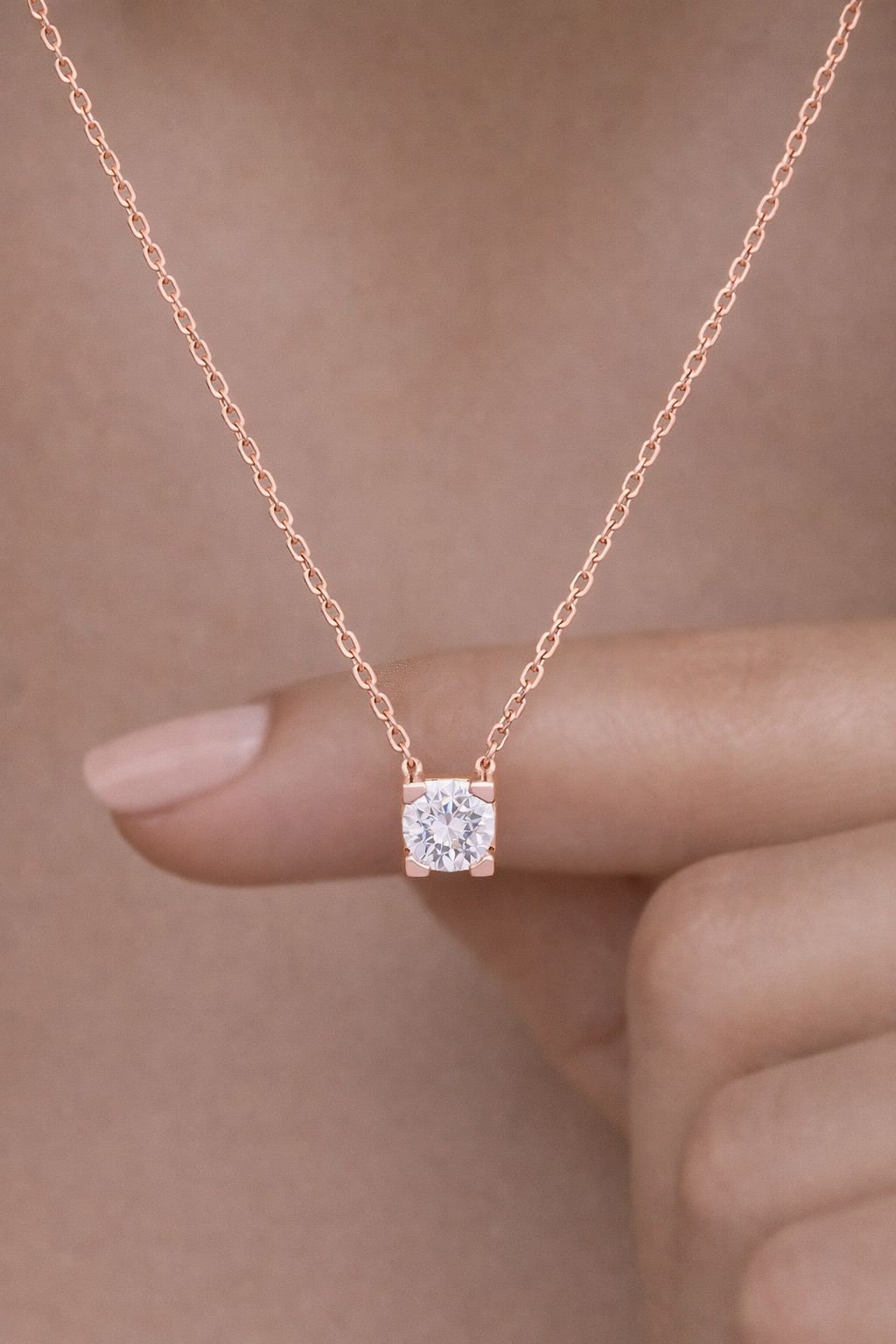 Rose Gold 50 Cents Solitaire Ivory Pendant with Chain on Pure 925 Silver.