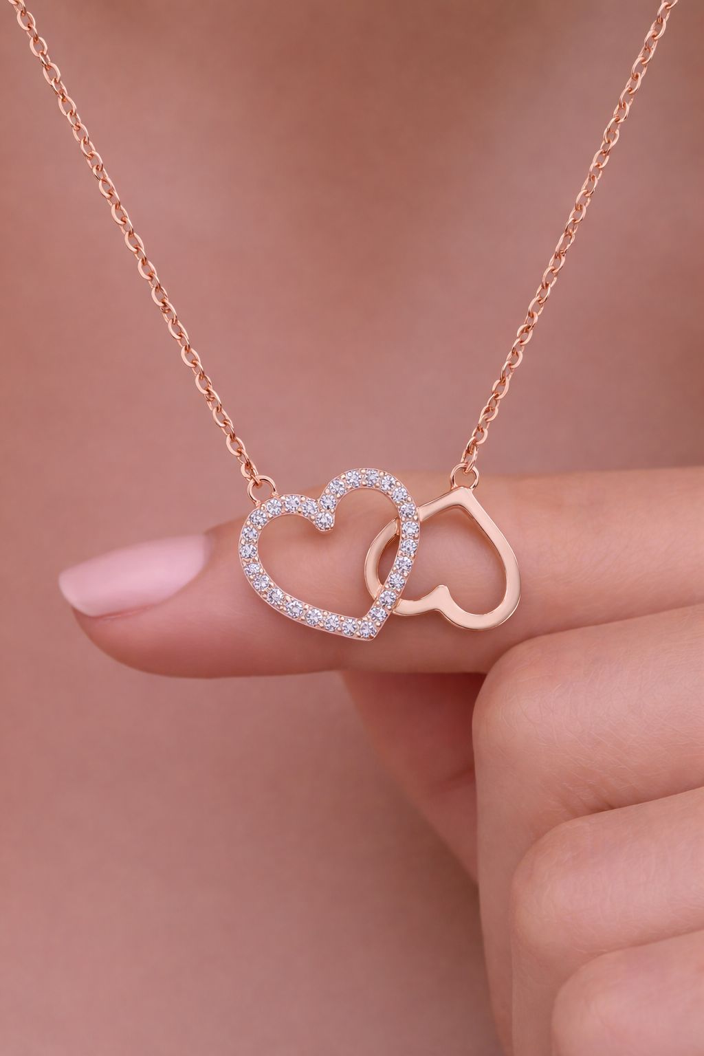 Double Heart Rose Gold Jayla Pendant on Pure 925 Silver