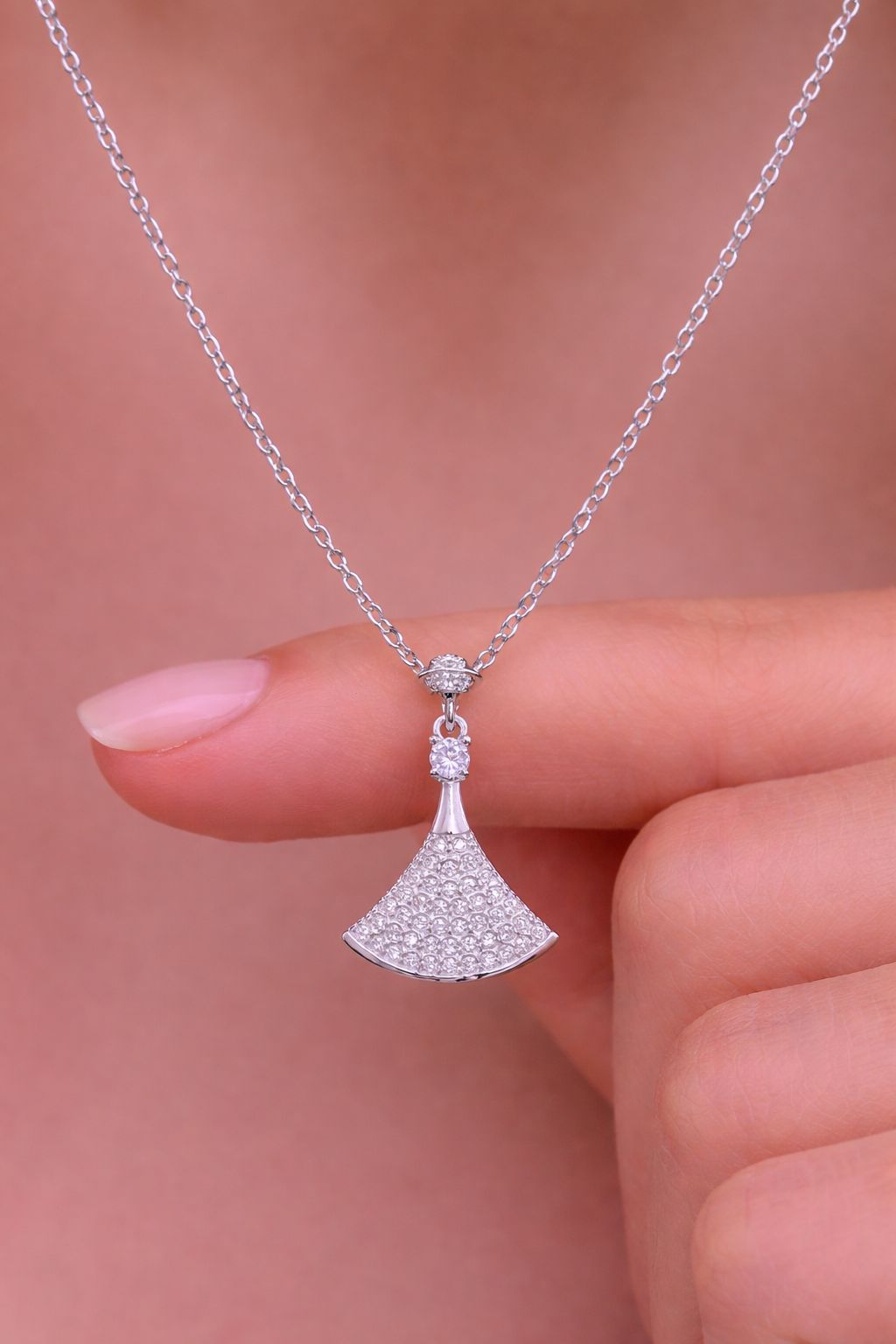 American Diamond Studded Vera Pendant with chain on Pure 925 Silver.