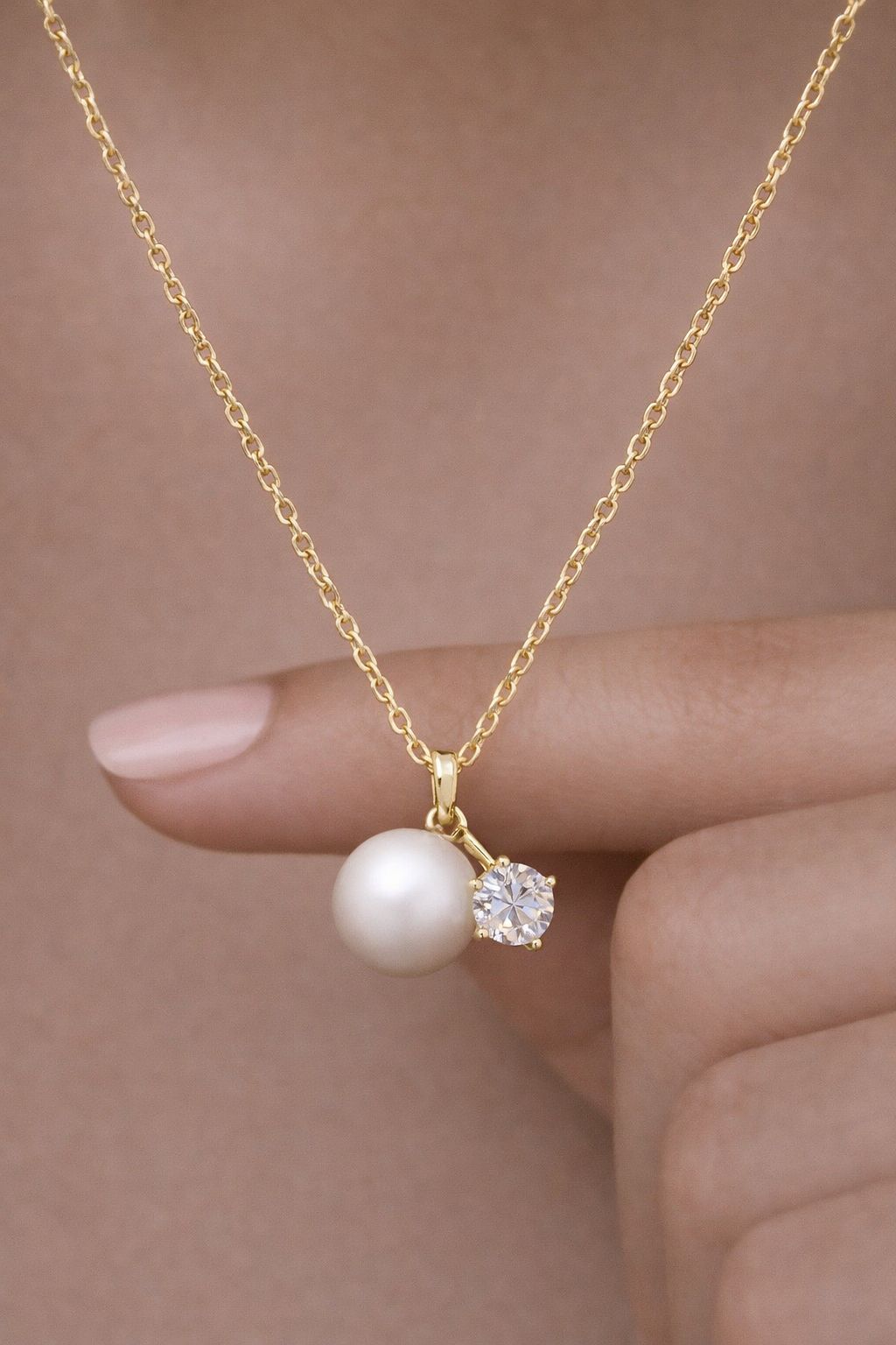 Gold Finish Fresh Water Pearl Delena Solitaire Pendant with Chain on Pure 925 Silver