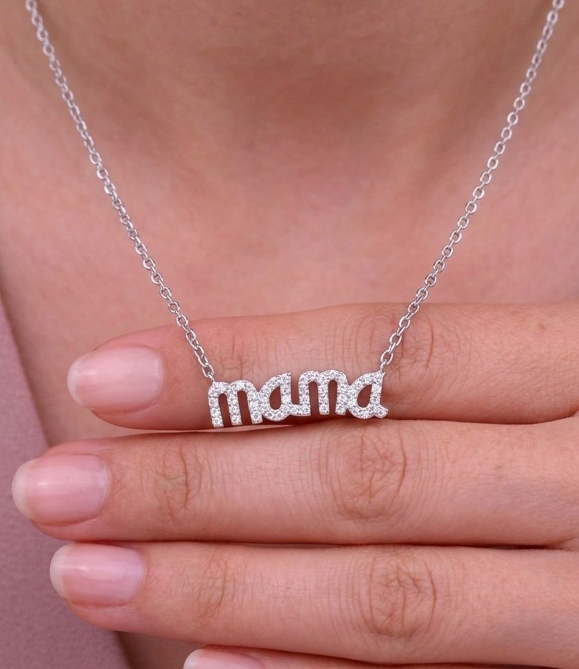 American Diamond Studded Mama Pendant with chain on Pure 925 Silver.