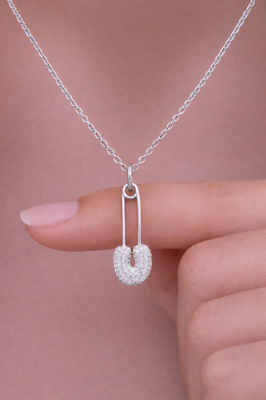 American Diamond Studded Claire Upin  Pendant With Chain on Pure 925 Silver.