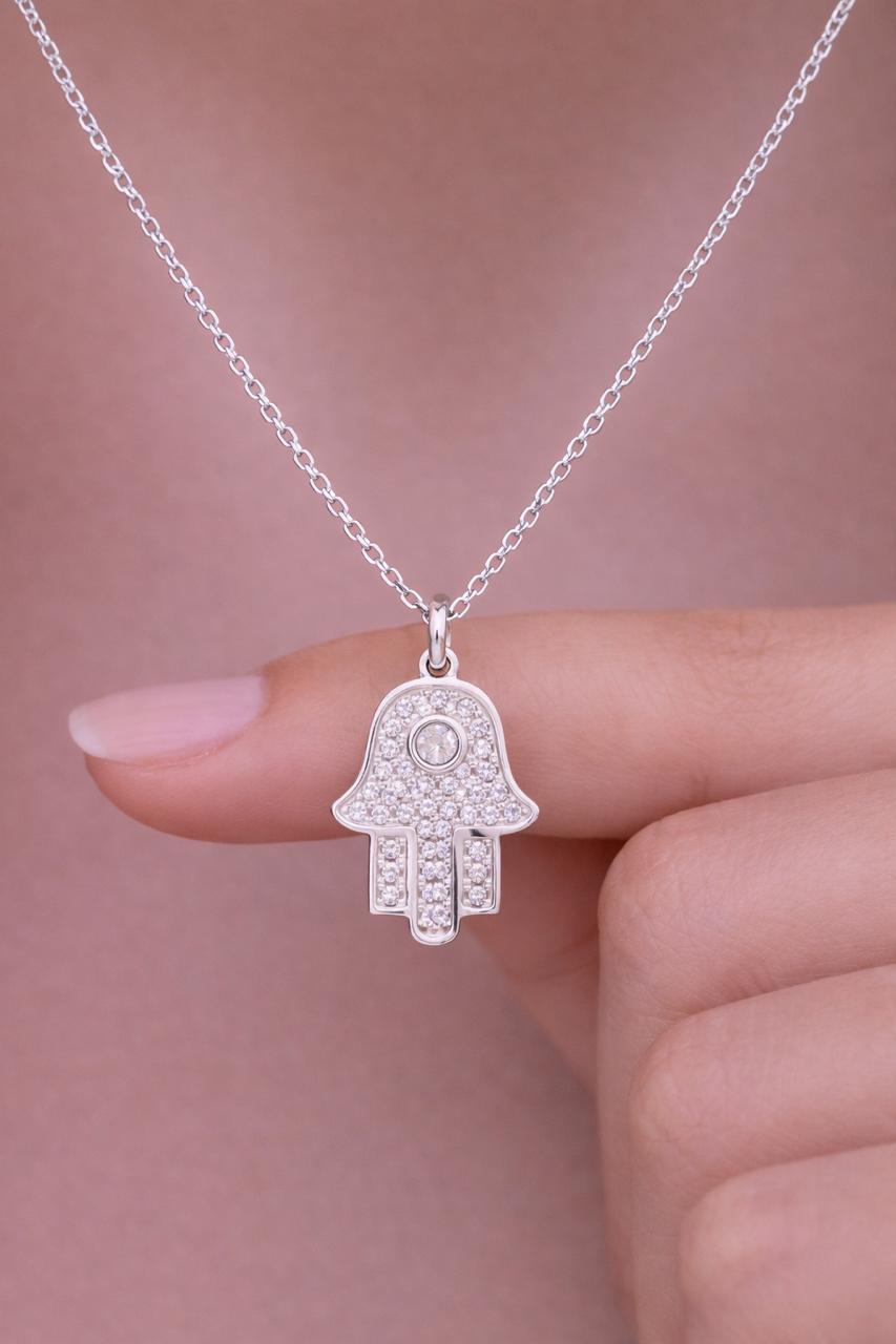 Diamond Studded Hamza Kelly Pendant with Chain