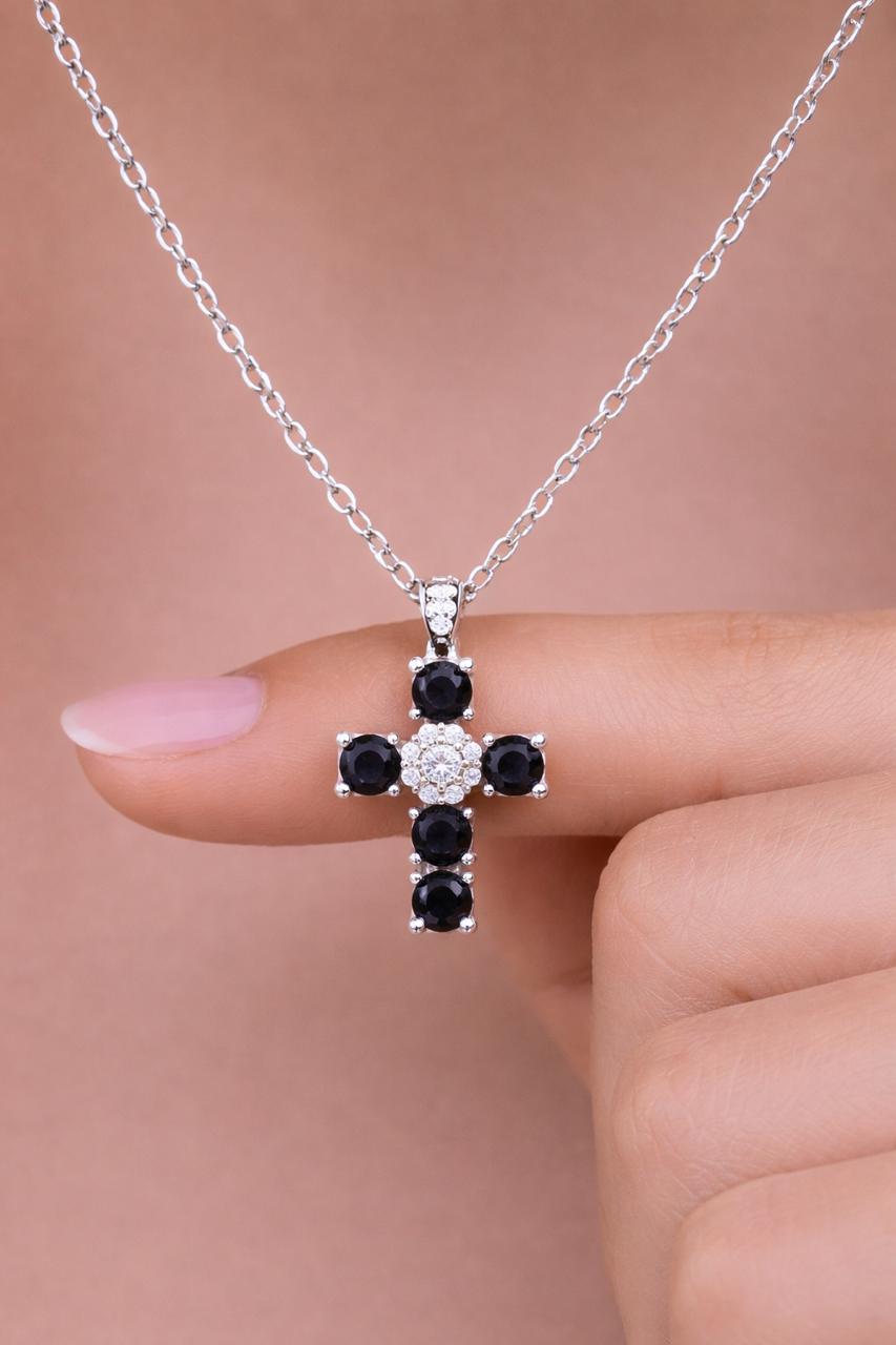 Black Diamond Cross Pendant on Pure 925 Silver
