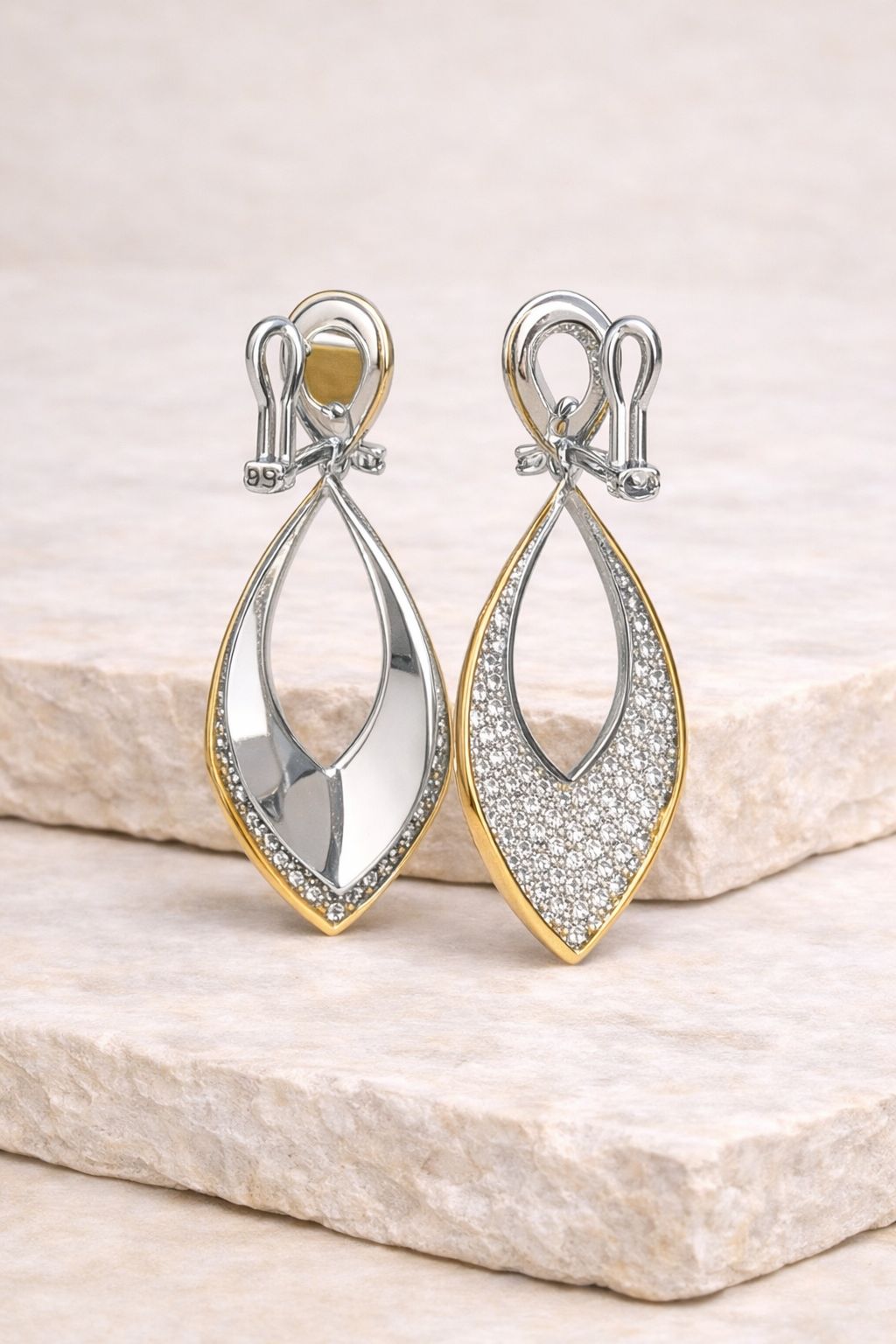 Gold Border Mahruk Long Earrings on Pure 925 Silver