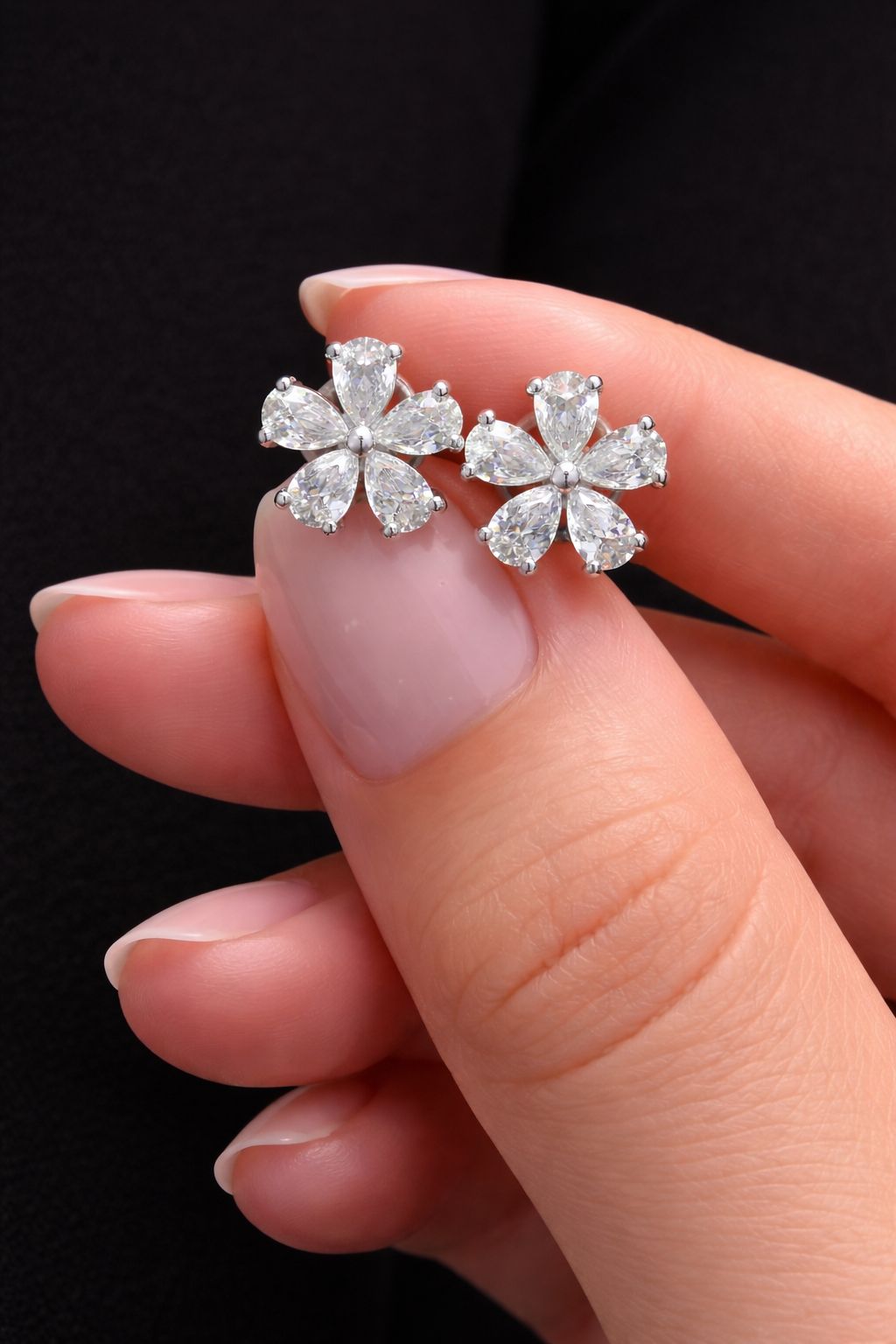 Drop Solitaire Premium Floral Alizeh Studs with Premium Screw Backs on Pure 925 Silver