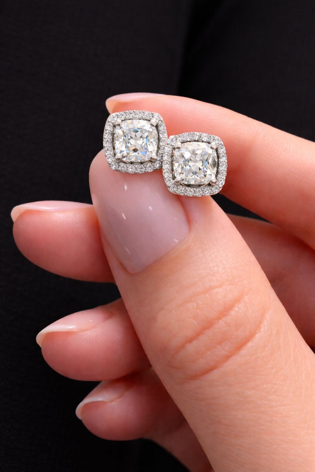 1.3 Carat Cushion Cut Katy Pure 925 Silver Solitaire Studs with Premium Screw Backs - White Gold Finish