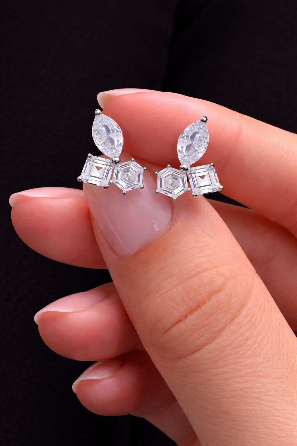 Premium Petite Tri Solitaire Vienna Studs on Pure 925 Silver