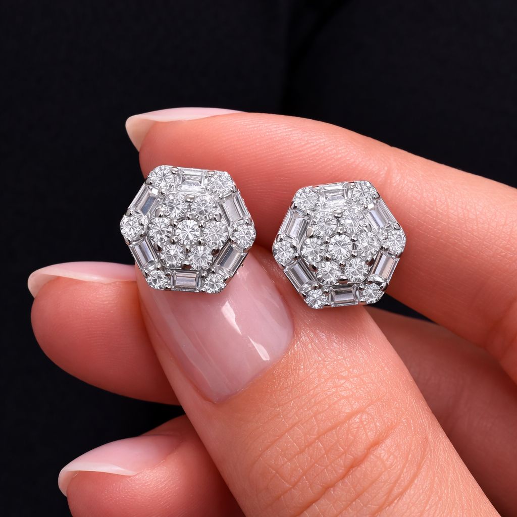 Ruth American Diamond Studs on Pure 925 Silver