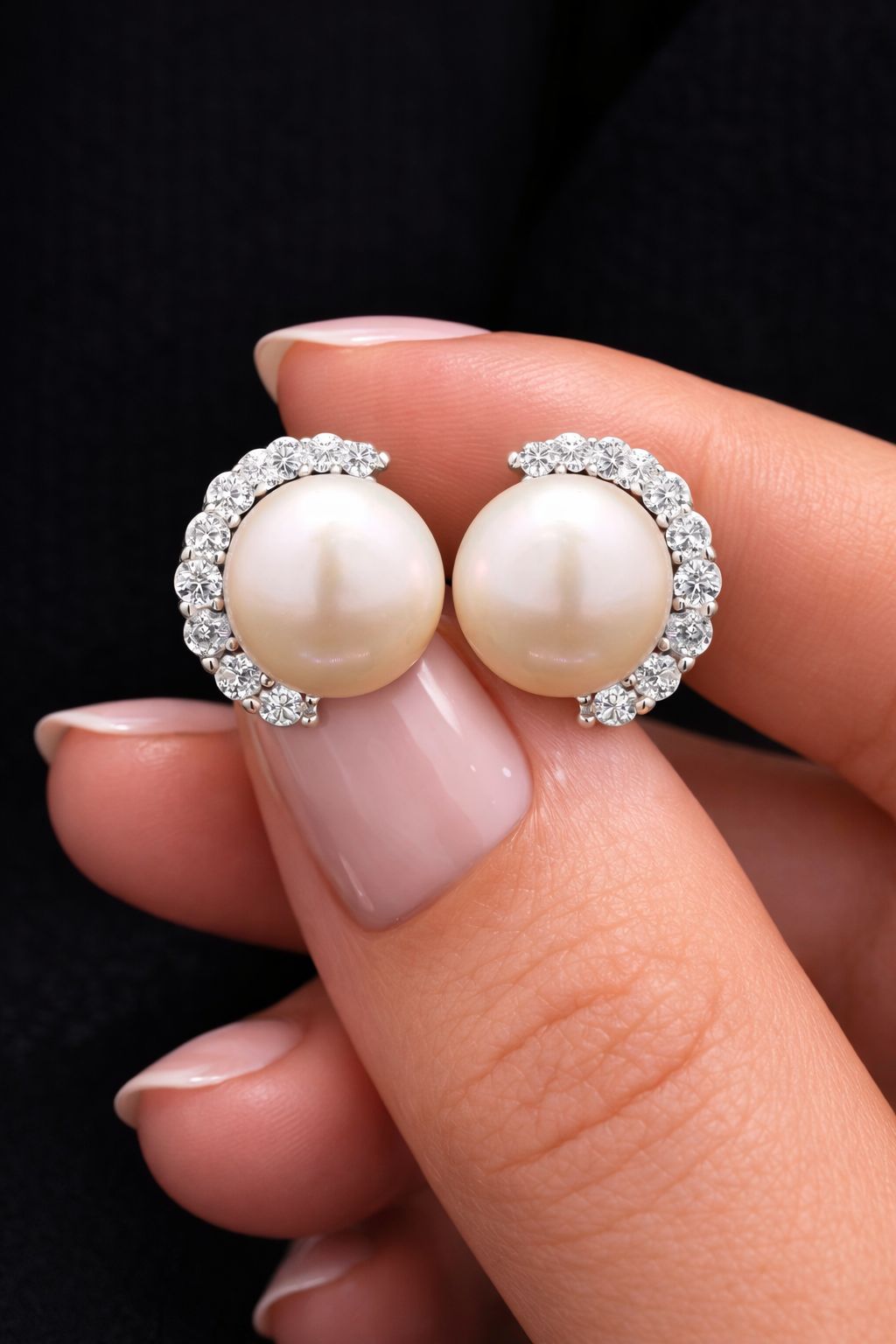 Fresh Water Pearl Julieta Studs On 925 Studs (White Gold Finish)