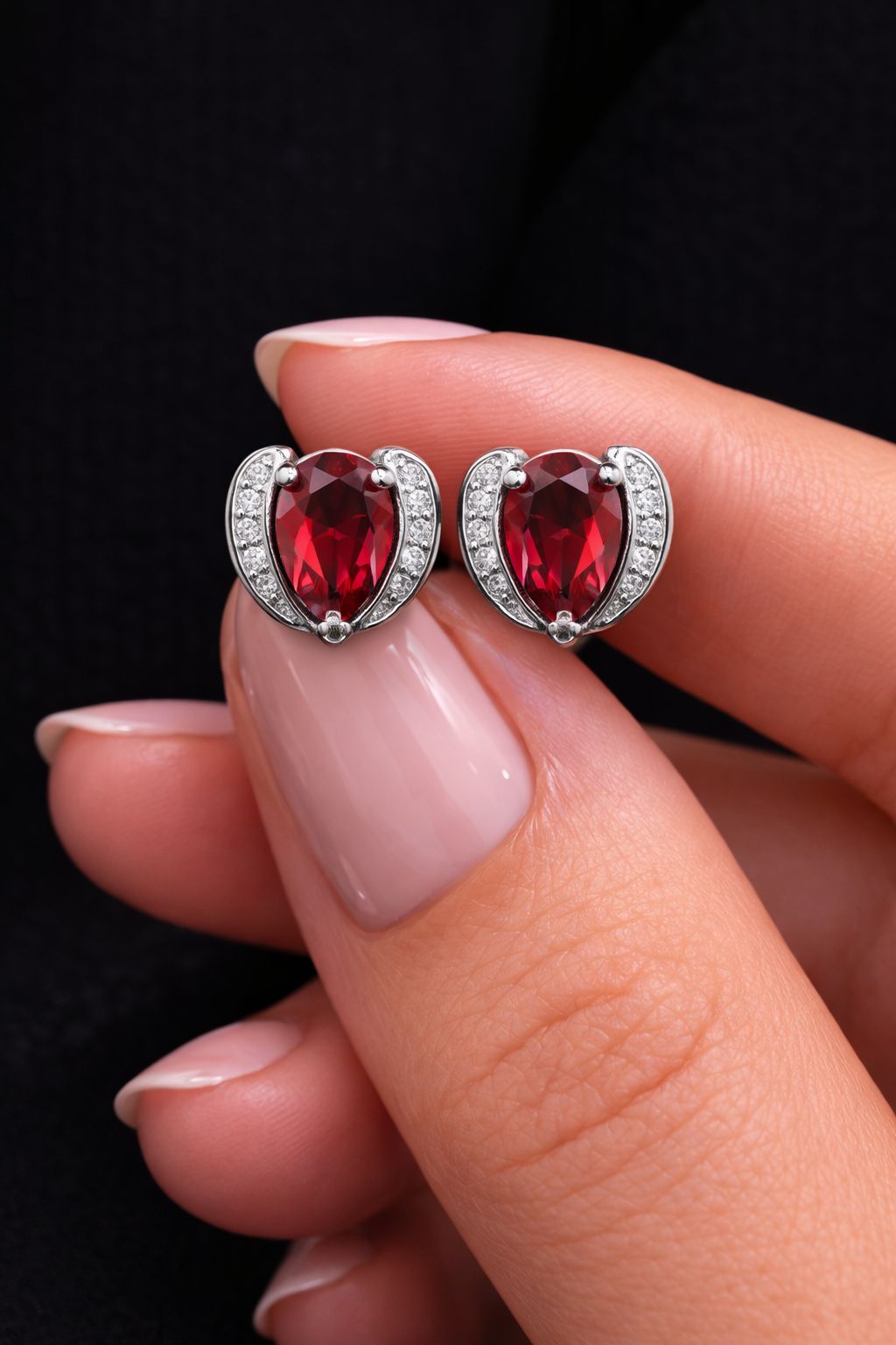 Ruby Heart Solitaire Anahi Studs on Pure 925 Silver
