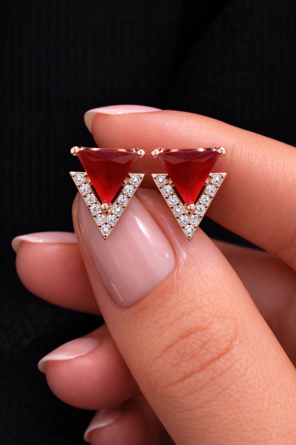 Rose Gold Diamond Studded Ruby Orana Studs On 925 Silver