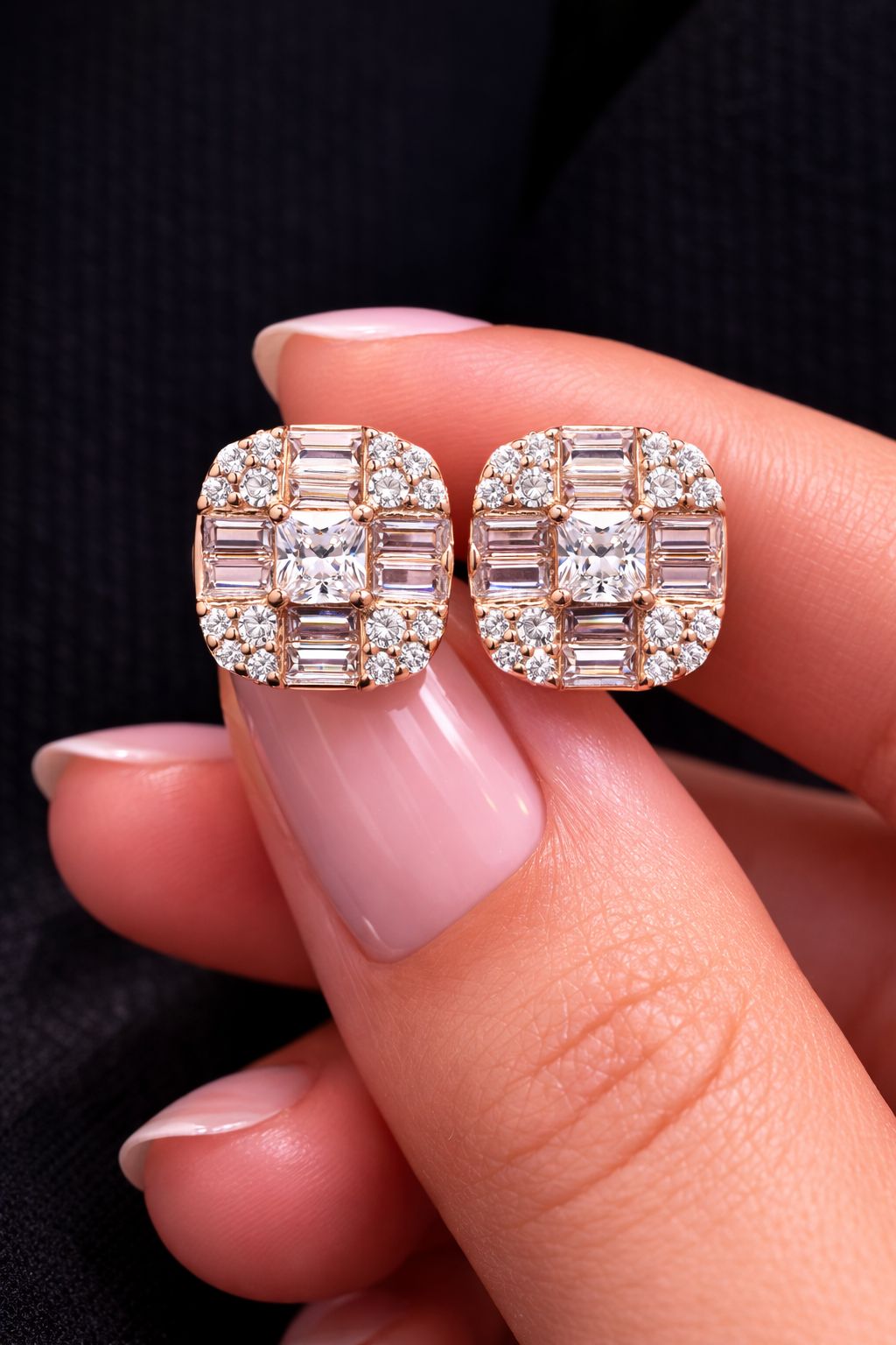 Rose Gold Diamond Studded Talia Stud on 925 silver