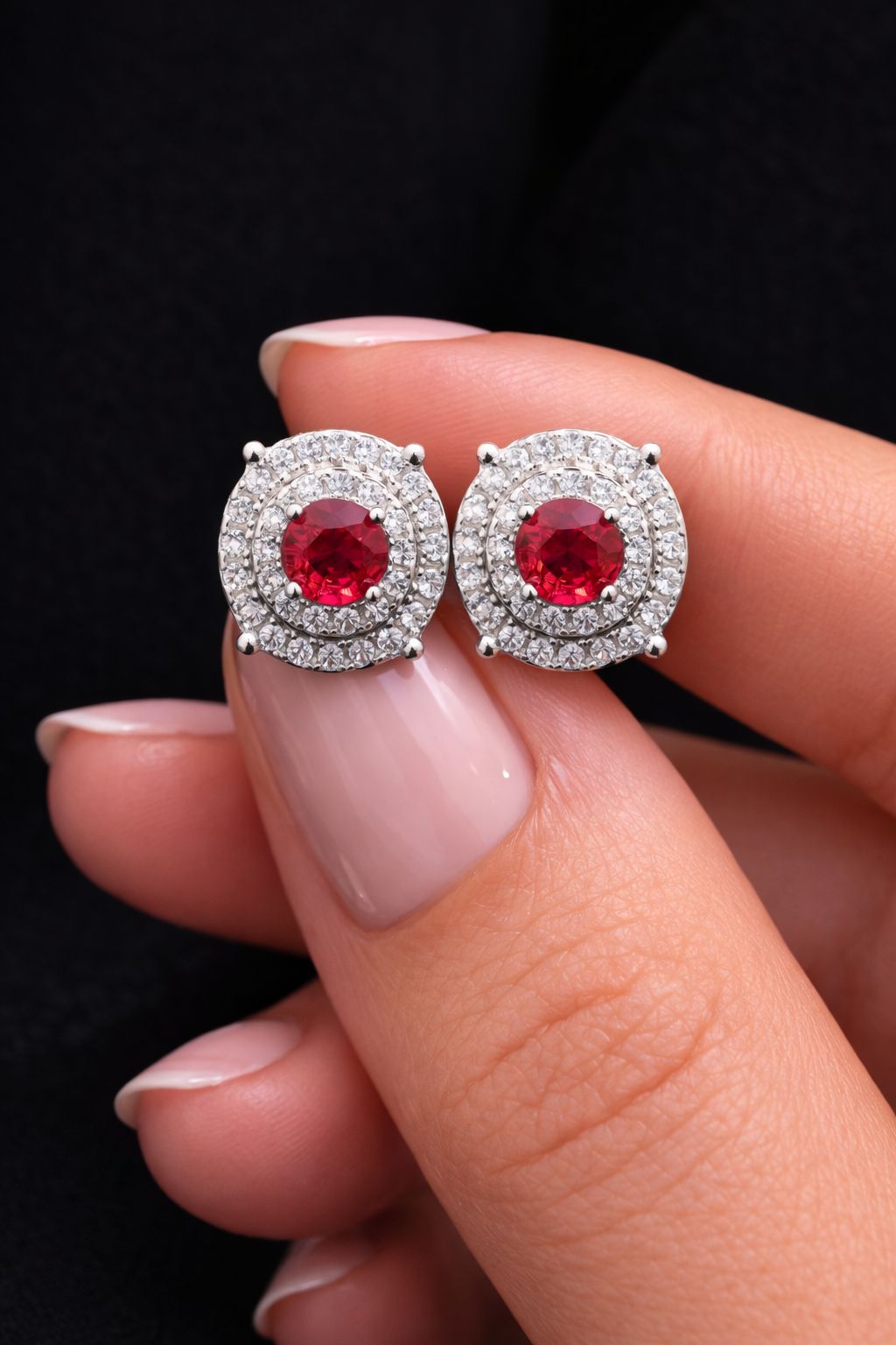 Ruby Rania American Diamond Studs on Pure 925 Silver