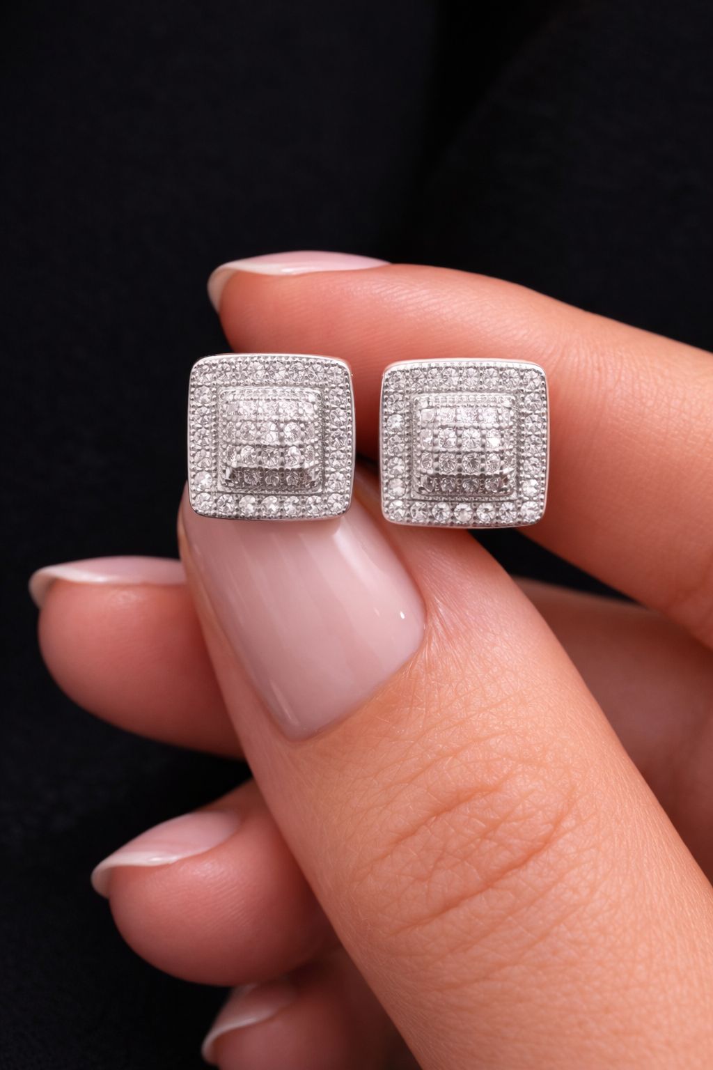 Pave Setting Diamond Studded Miracle Studs in Champagne Gold Finish with Screw Backs