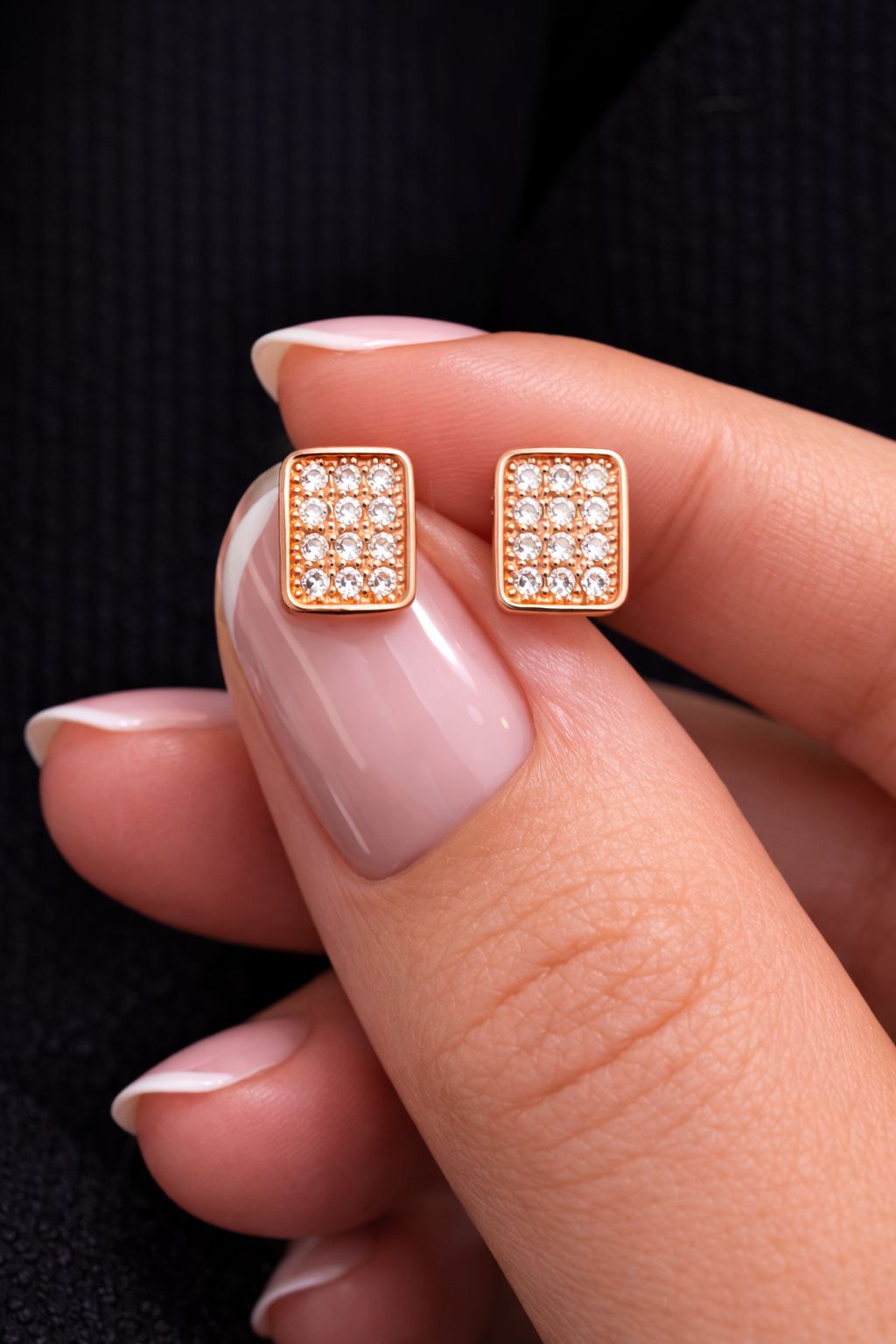 Terra Rose Gold Small Pave Setting Studs on Pure 925 Silver