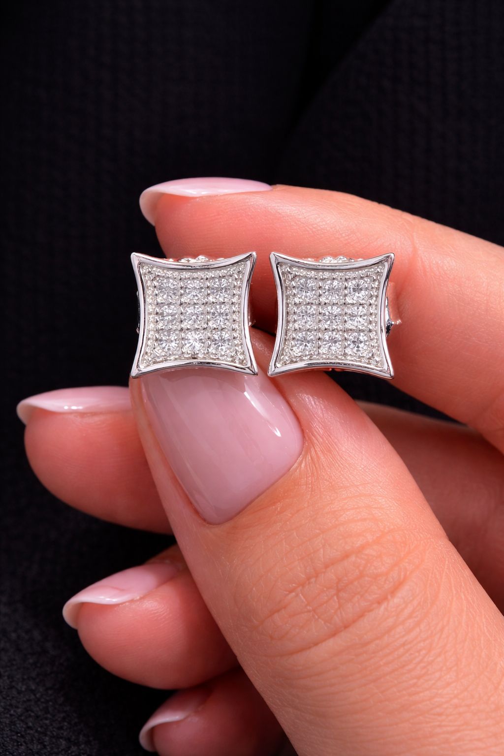 TIA Pave Setting Small Square Studs on 925 Silver