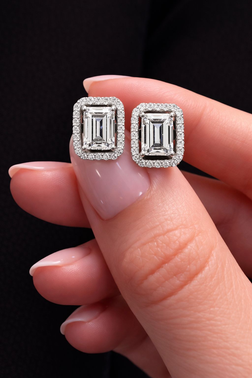 Premium Range 1.5 Carat Emerald Cut Princia Solitaire Studs with Screw Backs - White Gold Finish