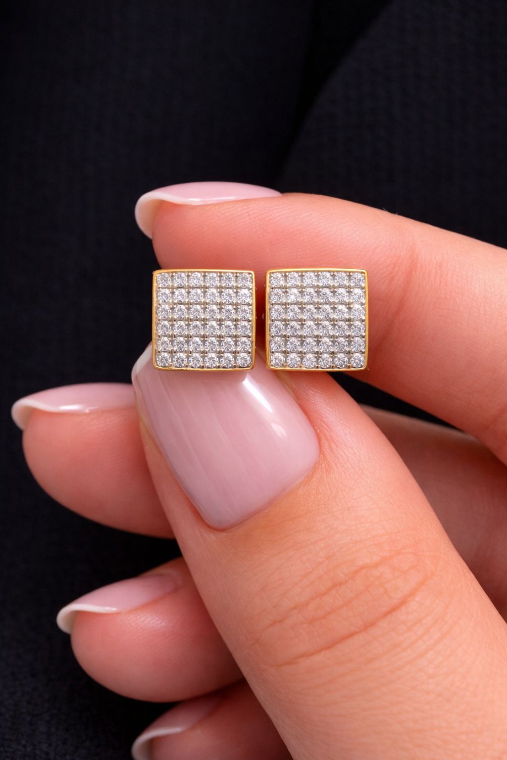 Pave Setting Diamond Belona Studs in Champagne Gold Finish with Screw Backs