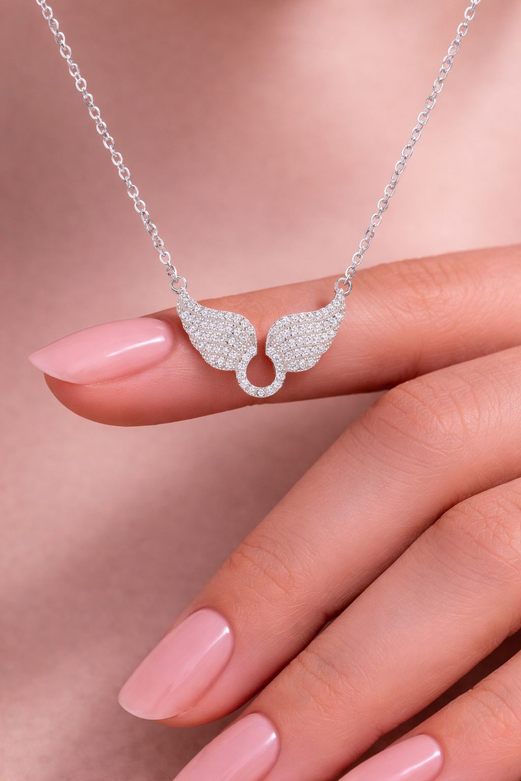 American Diamond Studded Angel Wings Pendant with Chain on Pure 925 silver.