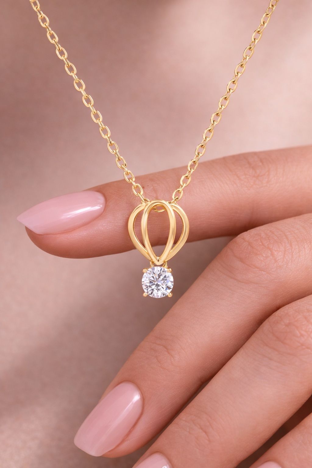 18k Gold Finish Solitaire Parachute Pendant with Chain on Pure 925 Silver.