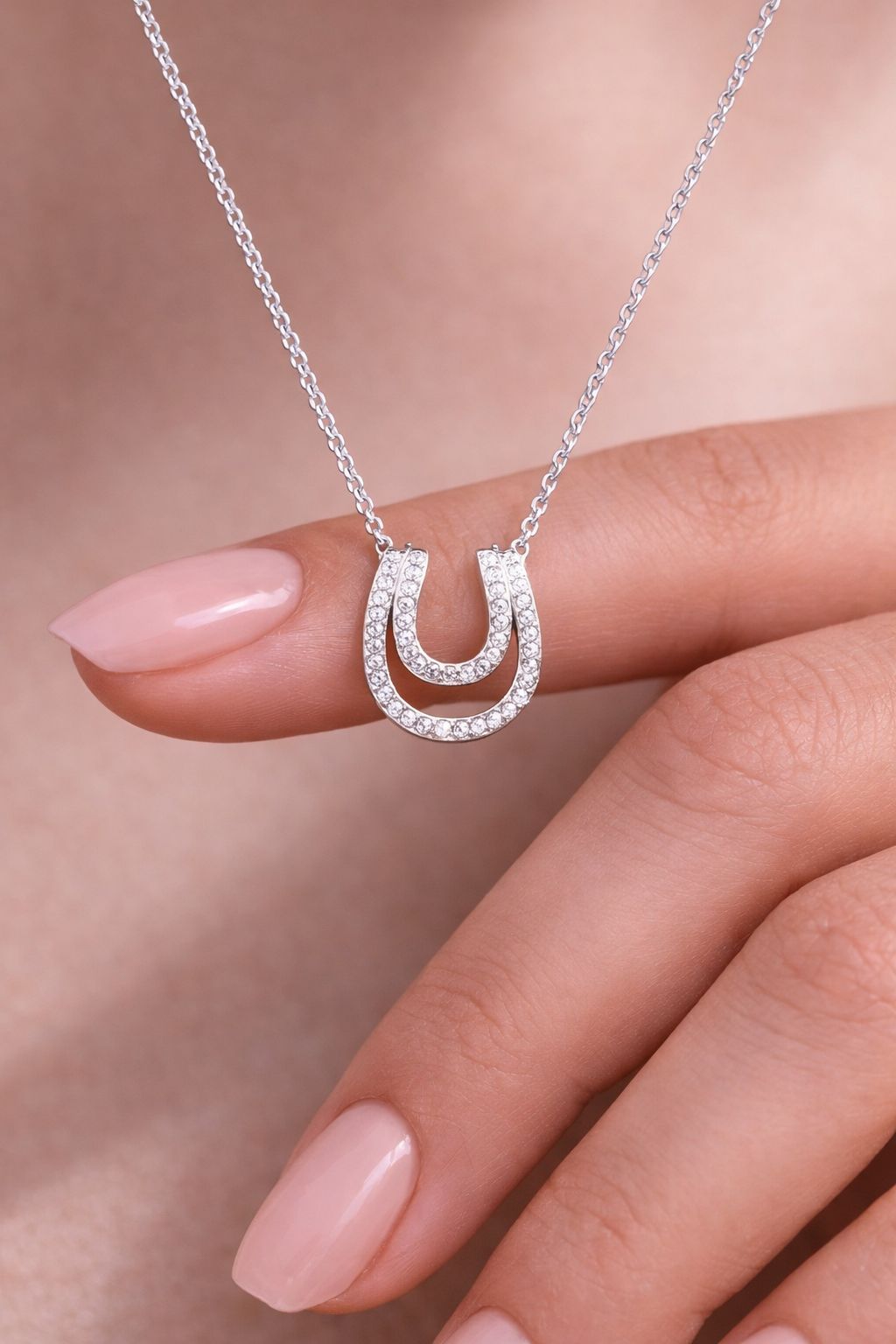 American Diamond Studded Horse Shoe Miria Pendant with Chain on Pure 925 Silver