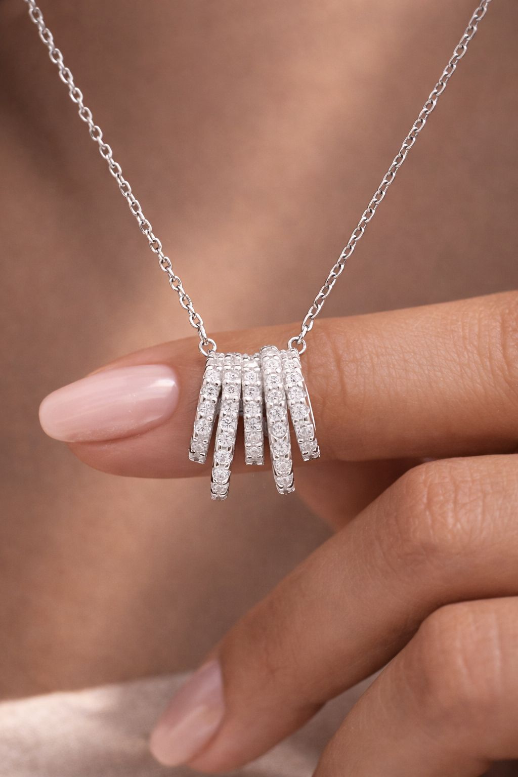 American Diamond Five Line Chunky Crysta pendant with Chain on pure 925 Silver