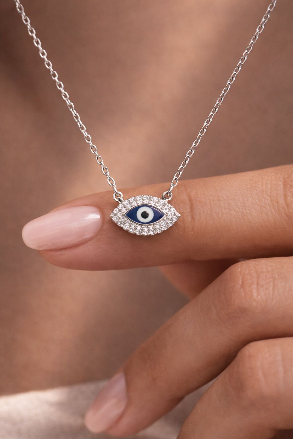 American Diamond Studded Josie Evil Eye Pendant With Chain on Pure 925 Silver.