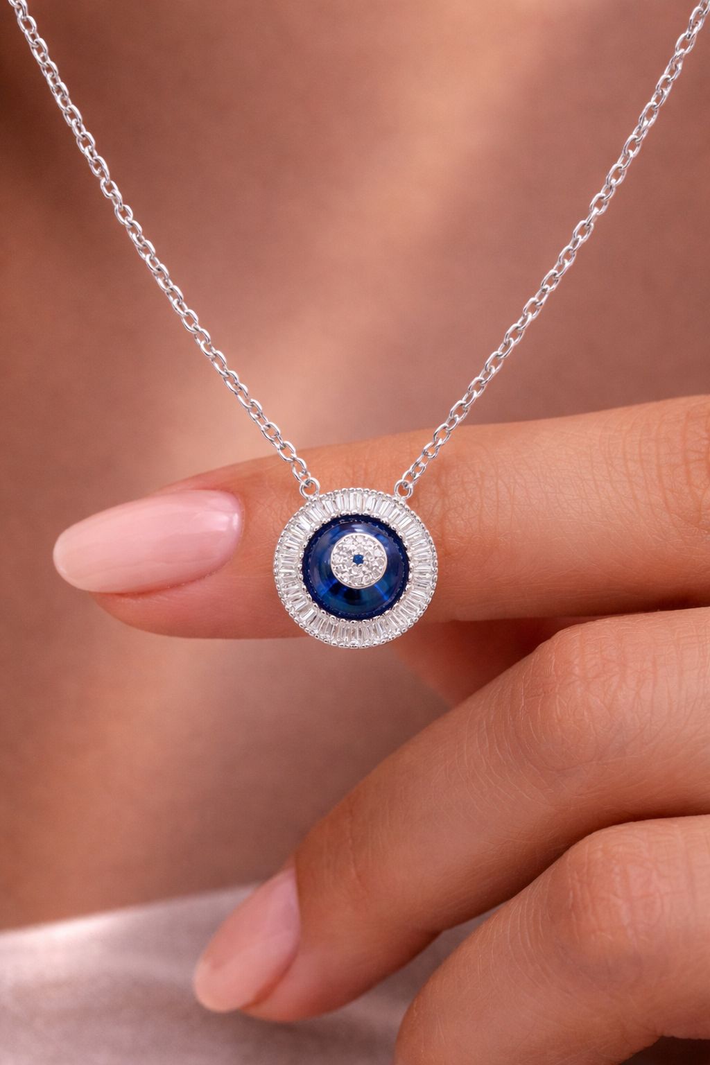 Diamond Studded Evil Eye Firoza Pendant with Chain