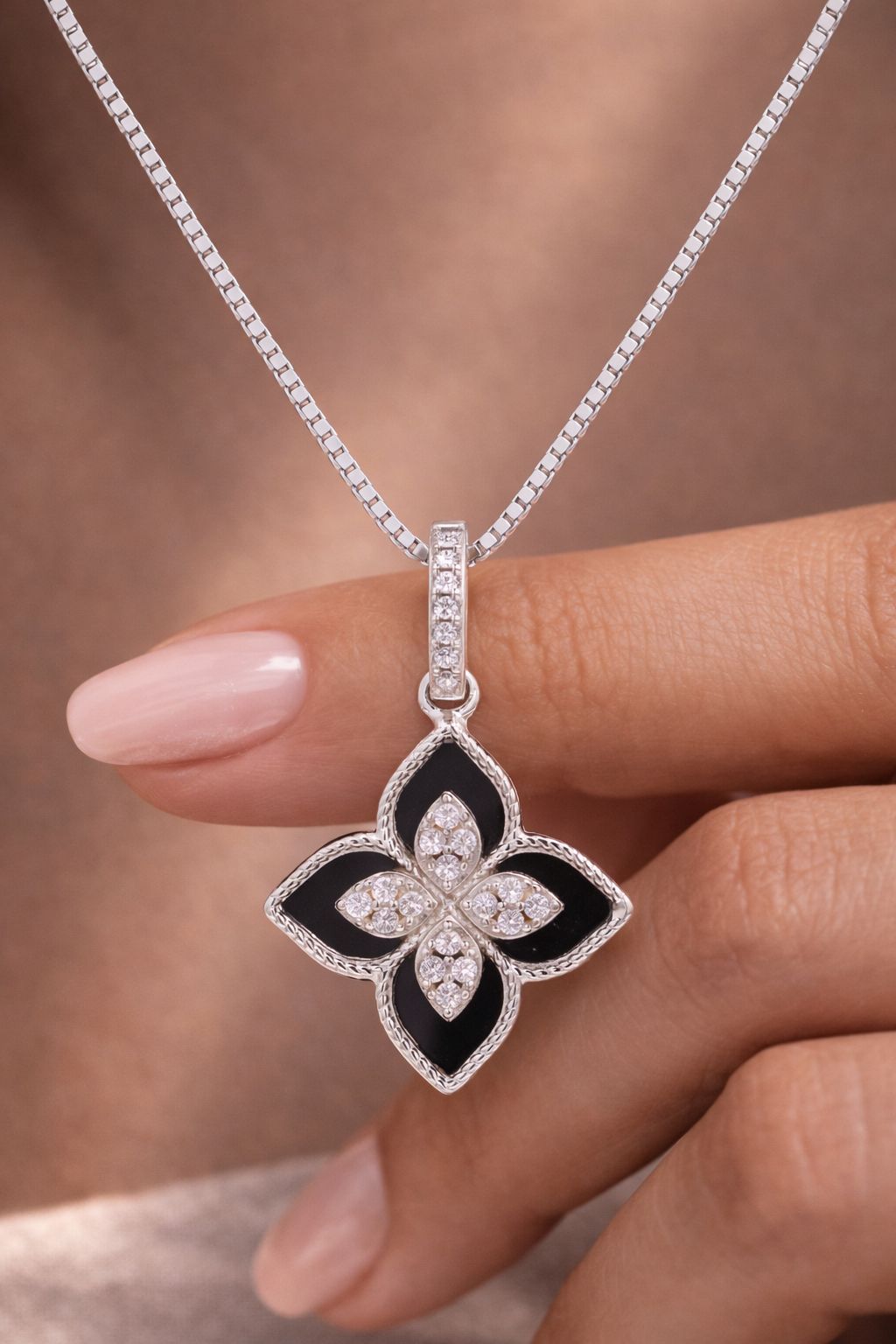 Premium Black Beauty Gina Pendant with Chain on Pure 925 Silver
