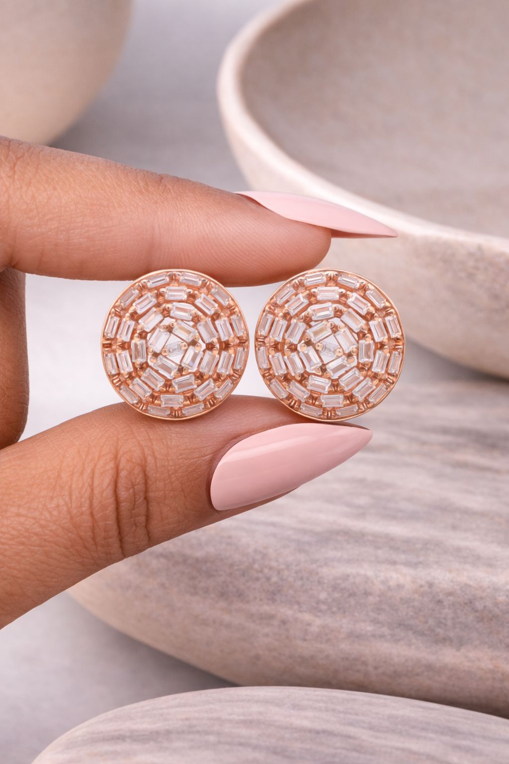 Rose Gold Cama Studs on Pure 925 Silver