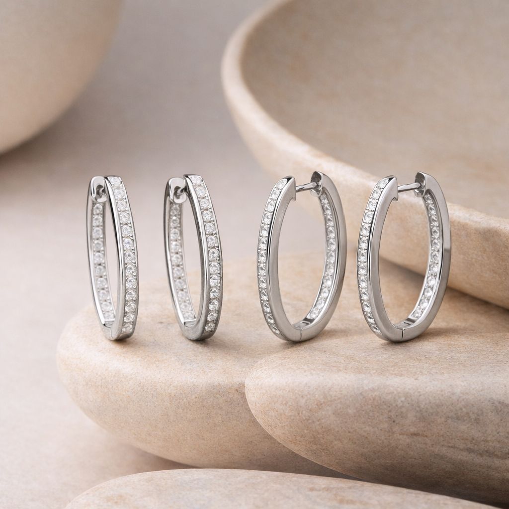Classic American Diamond Studded Jeniffer Hoops on Pure 925 Silver.