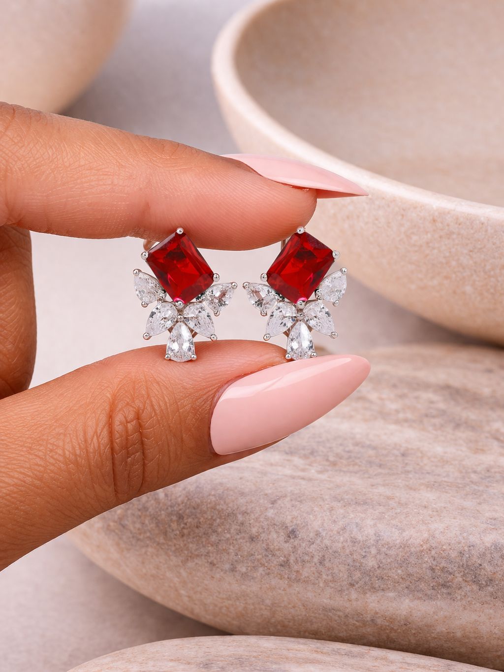 Ultra Premium Hydro Ruby Drop Solitaire Crystal Earrings on Pure 925 Silver