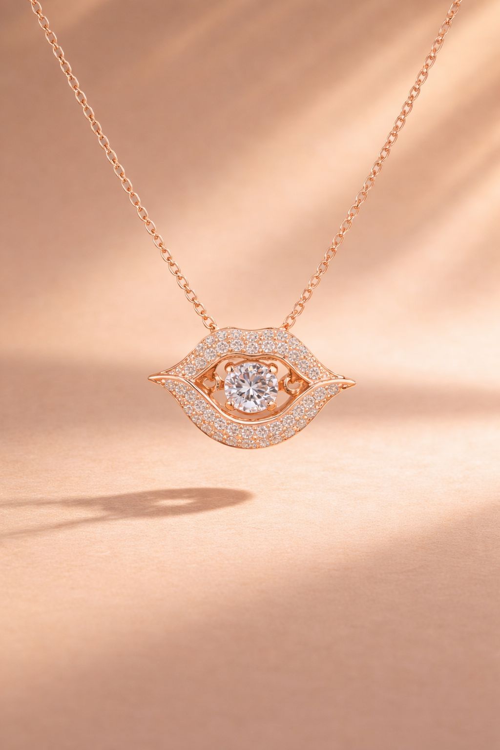 Exclusive Solitaire Danny Rose Gold Finish Lip Pendant with Chain on Pure 925 Silver