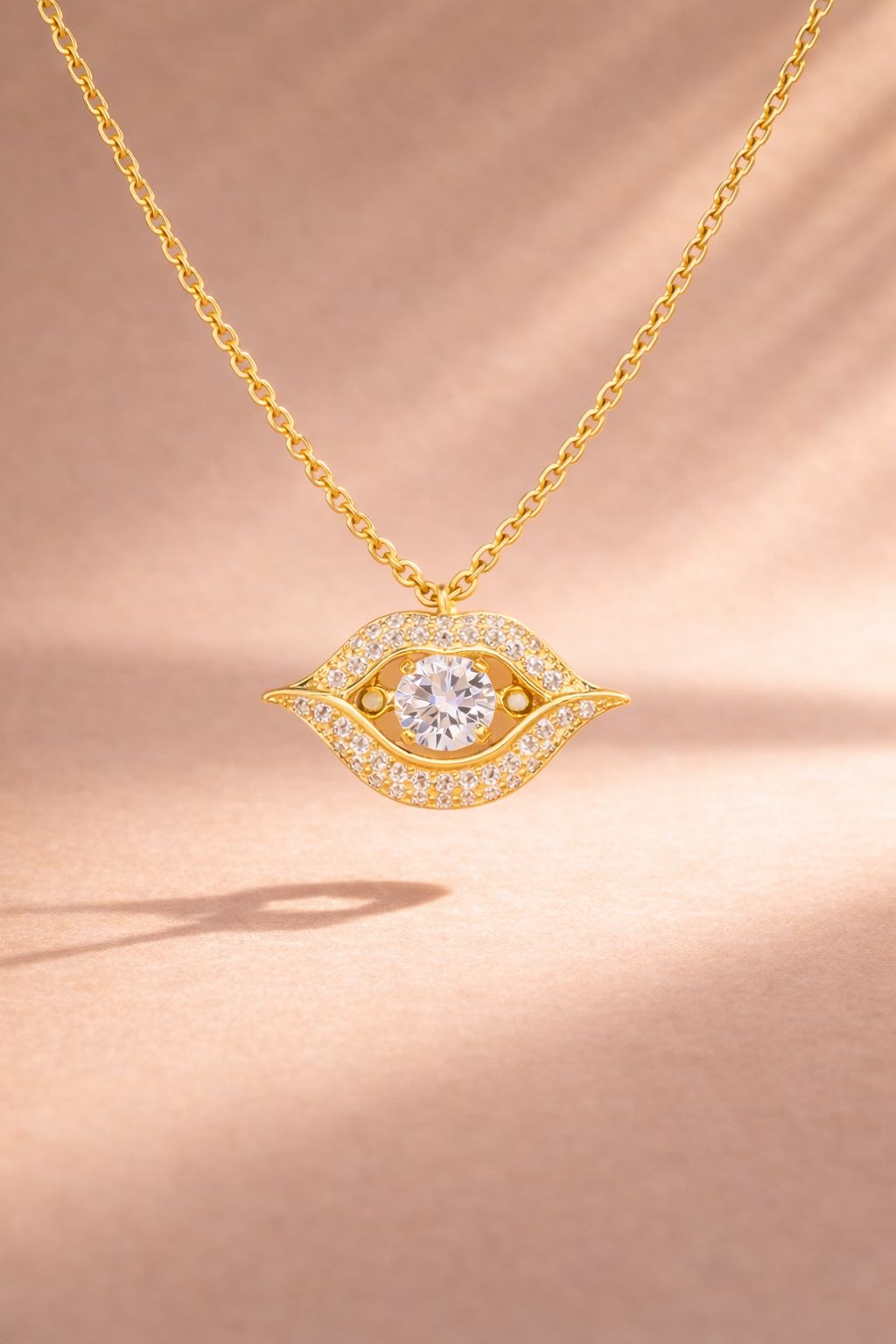 Exclusive Solitaire Danny Gold Finish Lip Pendant with Chain on Pure 925 Silver
