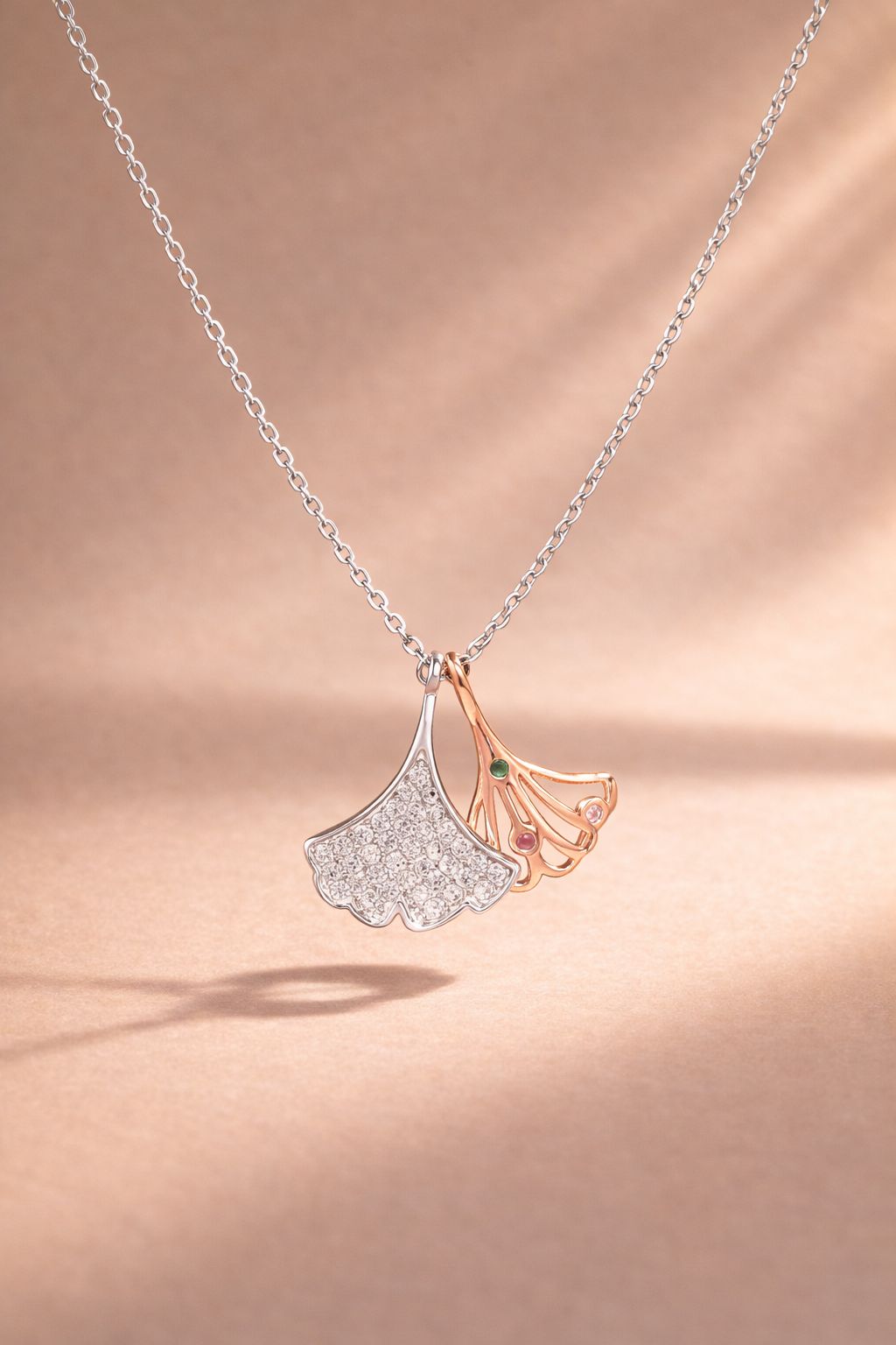 American Diamond Studded  Dual Tone Jeffrey Pendant with Chain on Pure 925 Silver