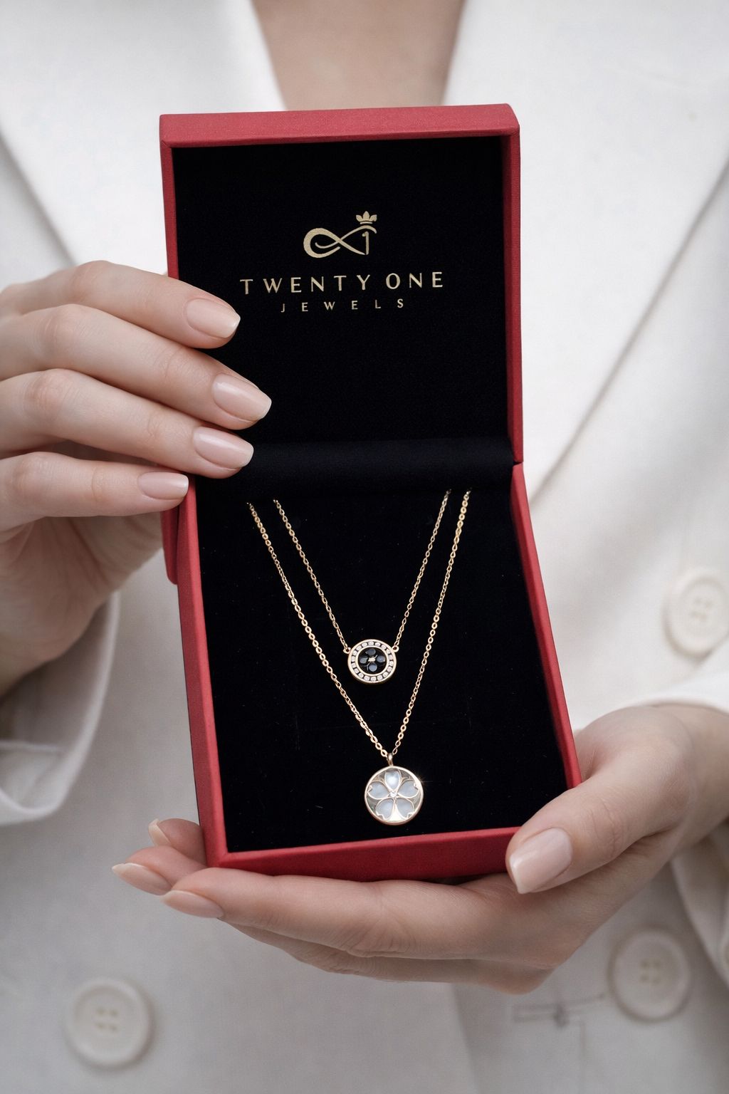Izumi Combo Pendant Stack of Two Pure 925 Silver Pendants with Chain