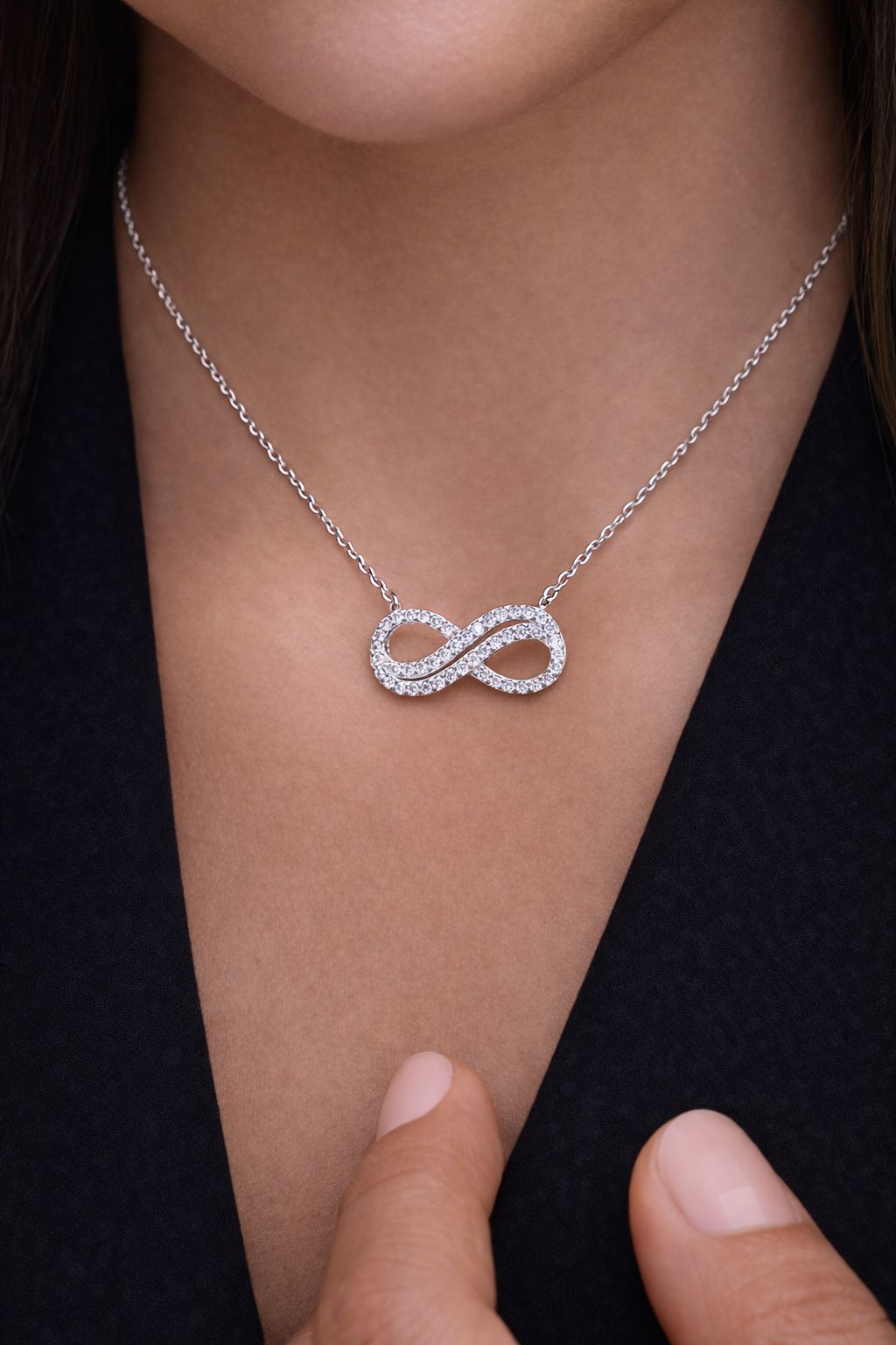 American Diamond Studded Russell Infinity Pendant with Chain on Pure 925 Silver