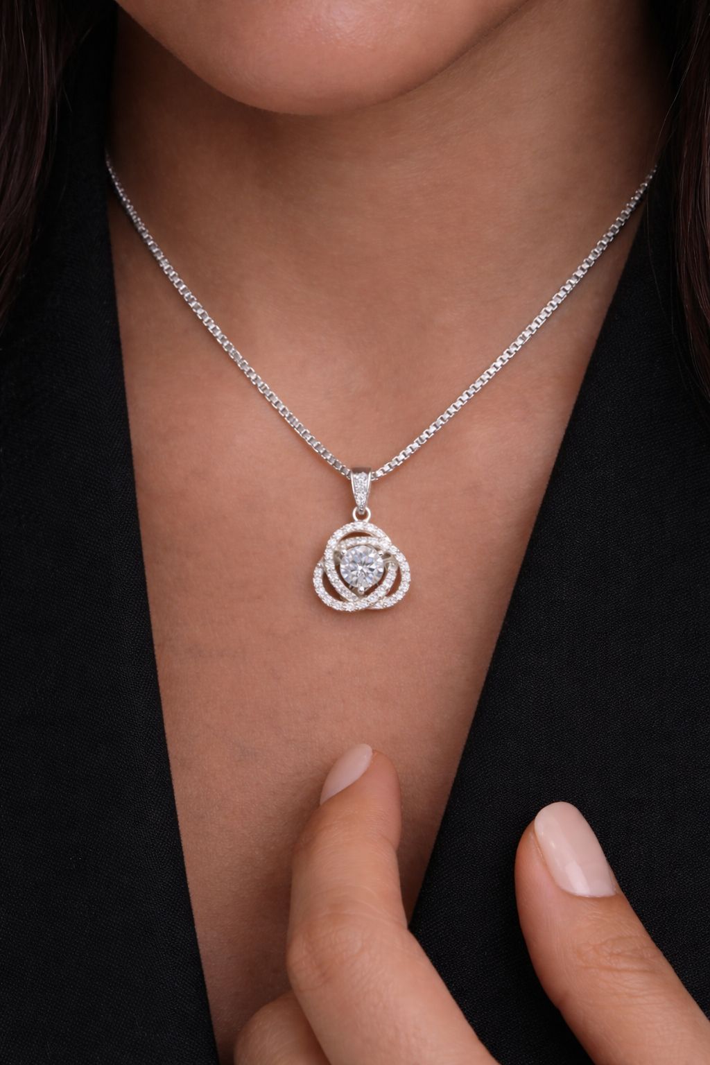 Fauzia 50 Cents Solitaire Pendant with Chain on Pure 925 Silver