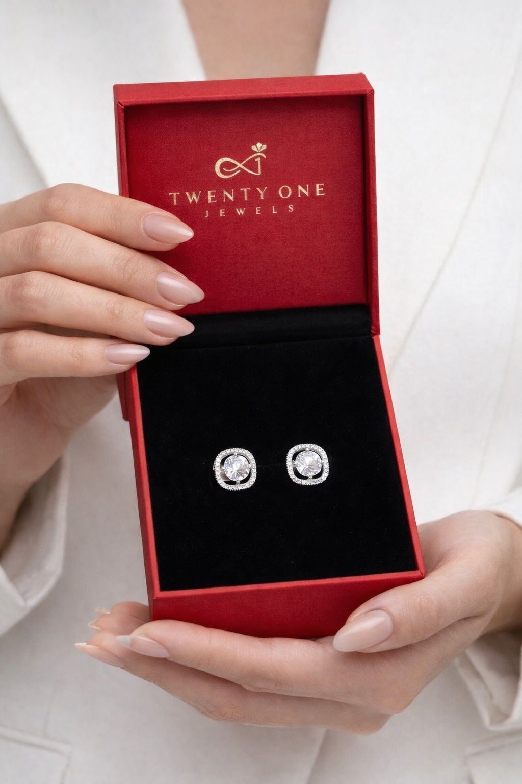 Celery Square Halo 1 Carat Premium Solitaire Studs