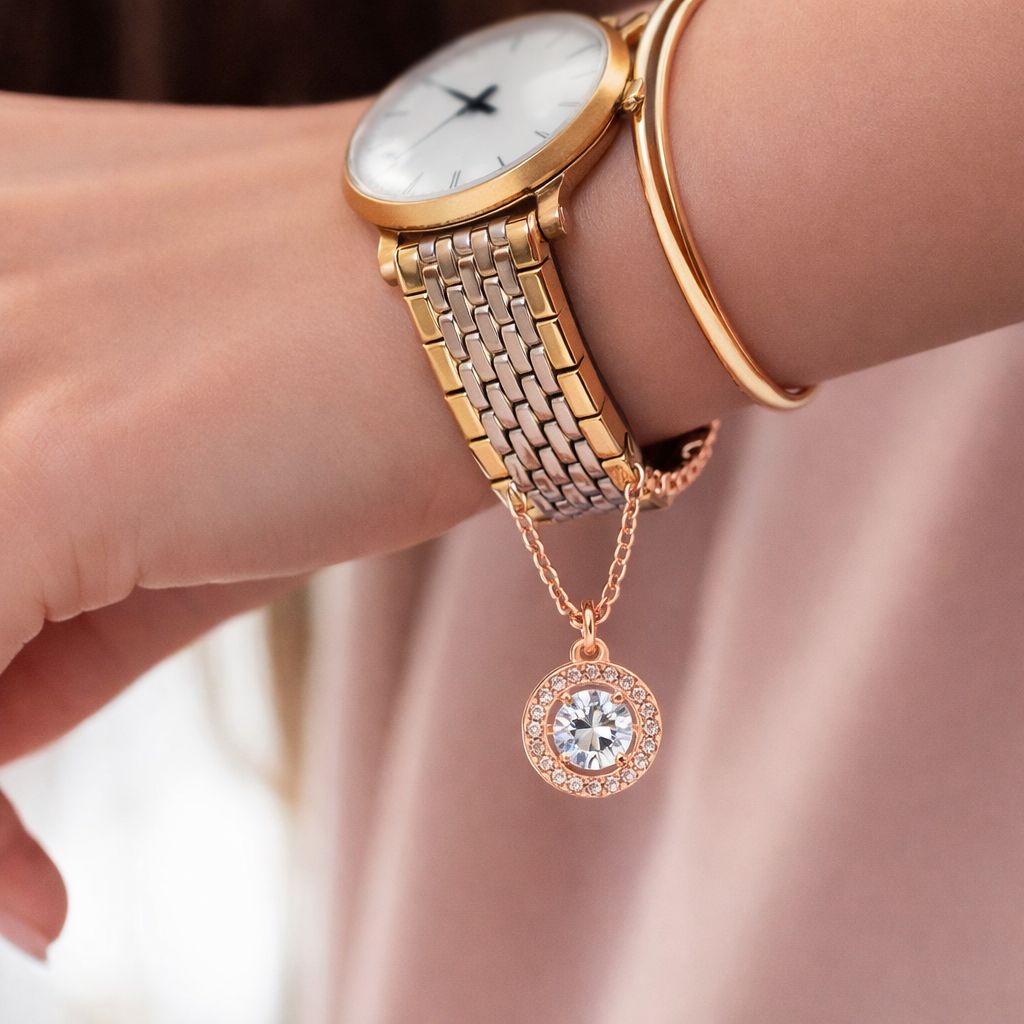 Rose Gold 1 Carat Solitaire Watch Charm on Pure 925 Silver.