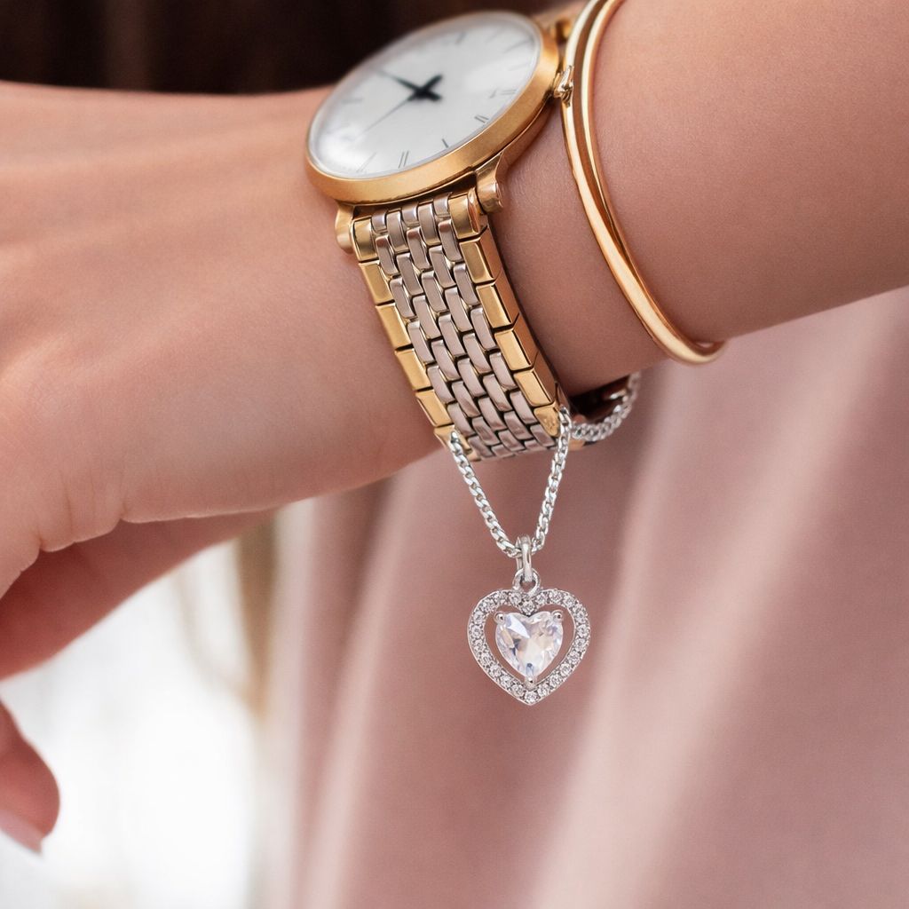 1.5 Carat Heart Solitaire Watch Charm on Pure 925 Silver