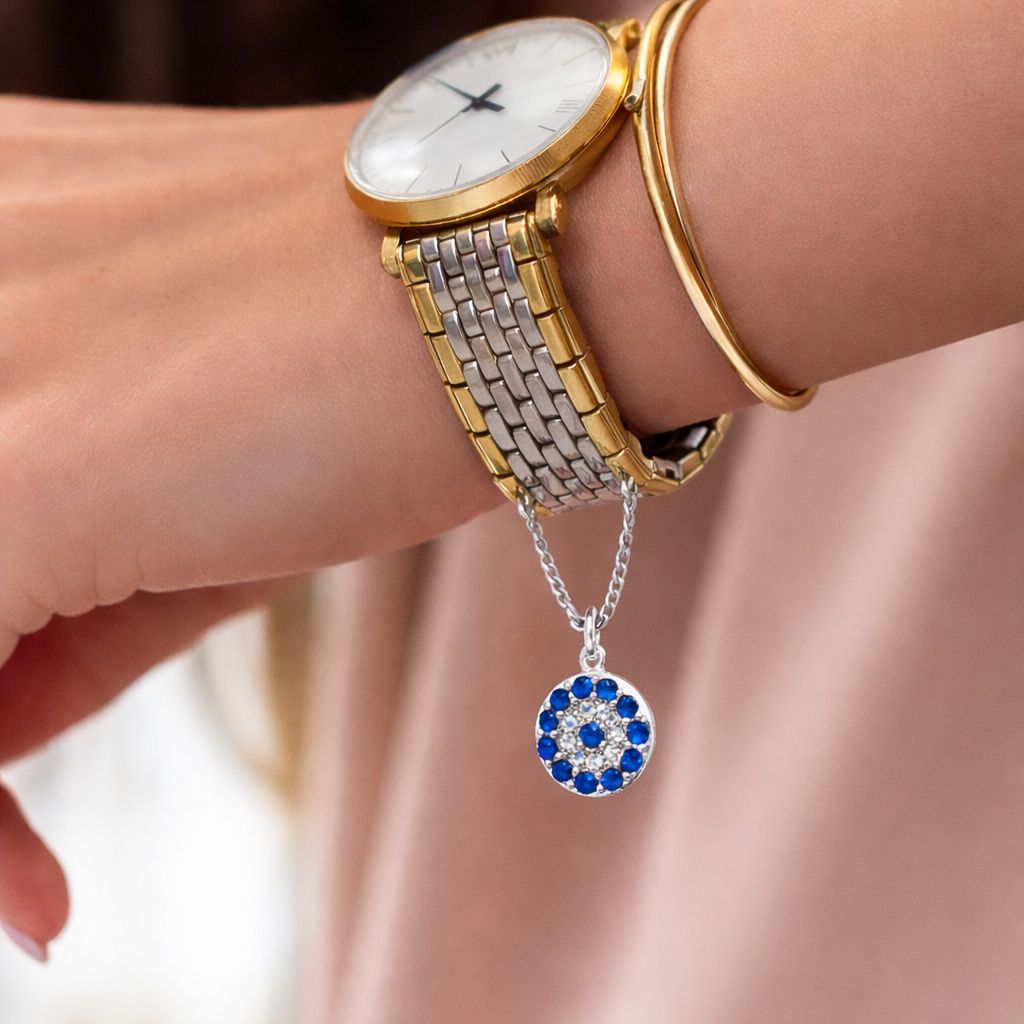 Evil Eye Watch Charm on Pure 925 Silver