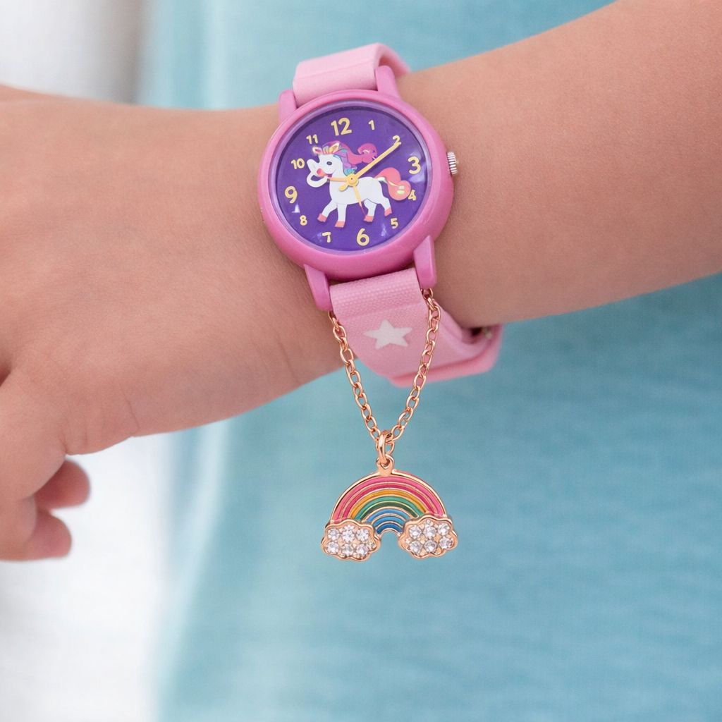 Rose Gold Rainbow Watch Charm on pure 925 Silver.