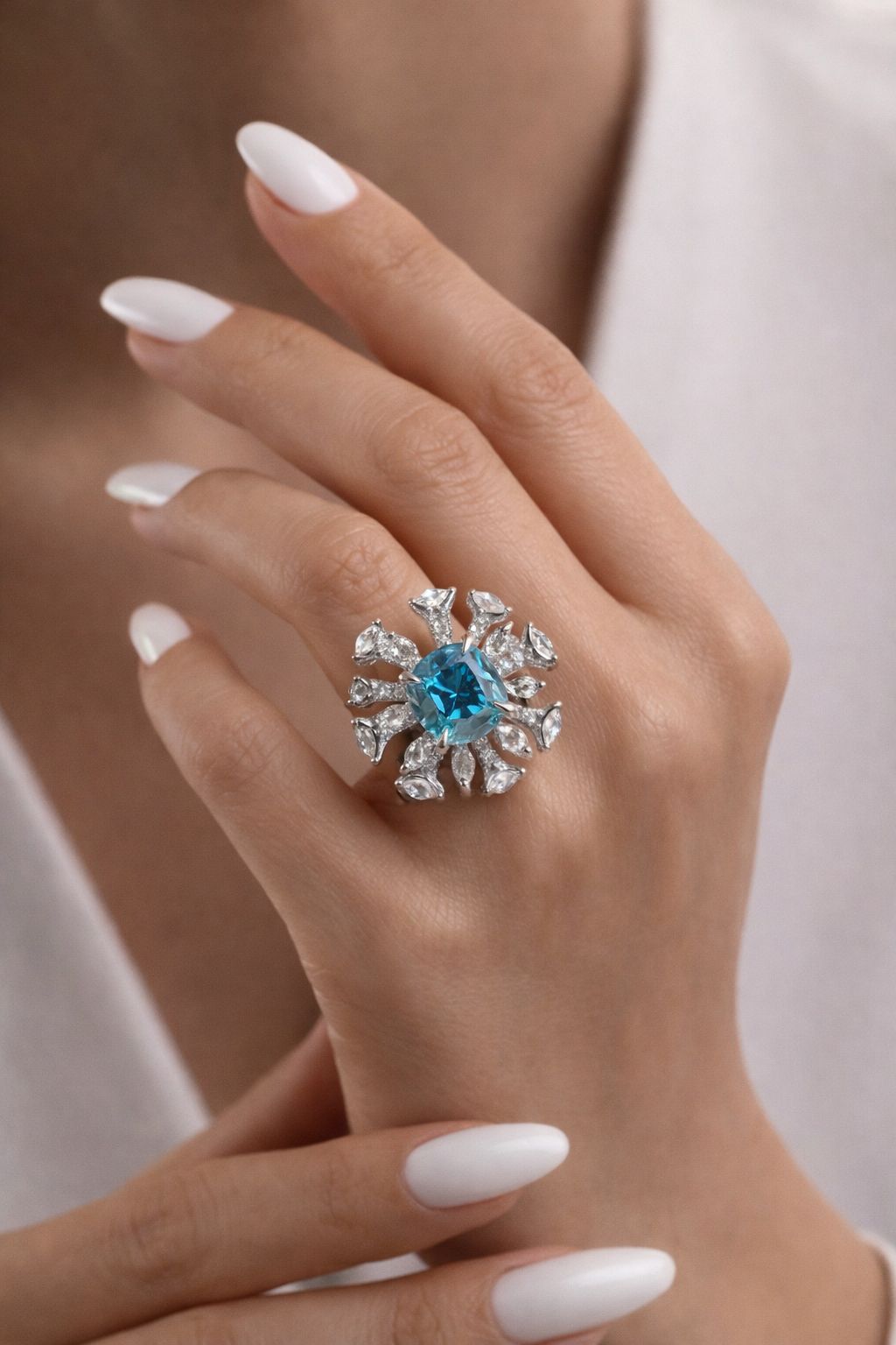 Premium Hydro Aquamarine and Marquise Diamond Mindi Ring