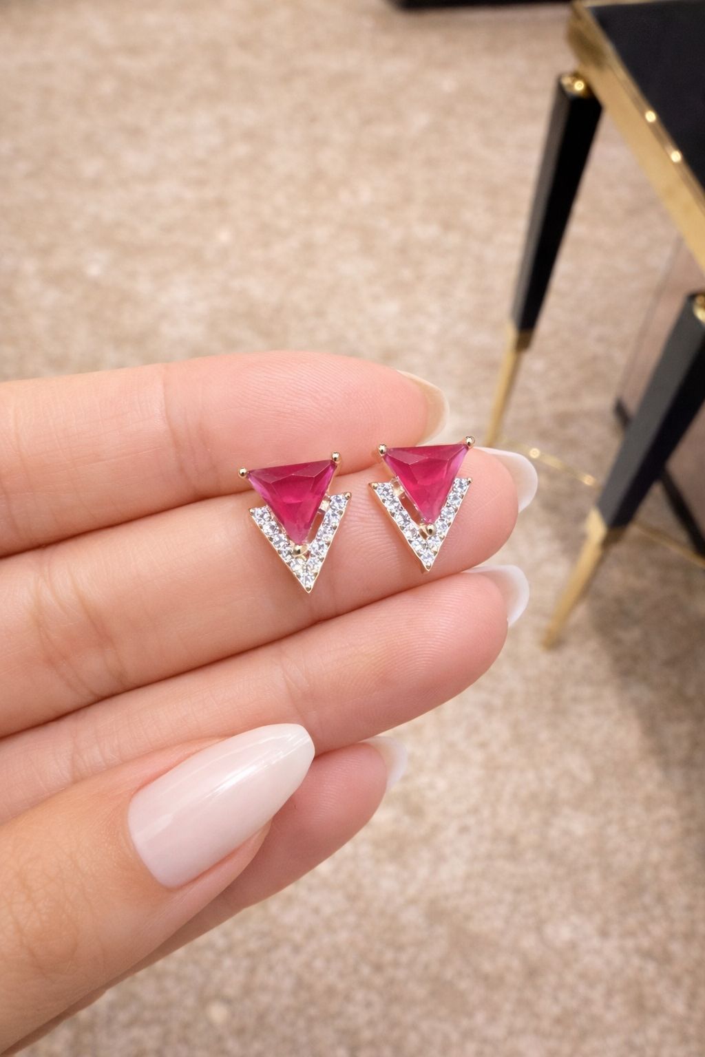 Rose Gold Diamond Studded Ruby Orana Studs On 925 Silver