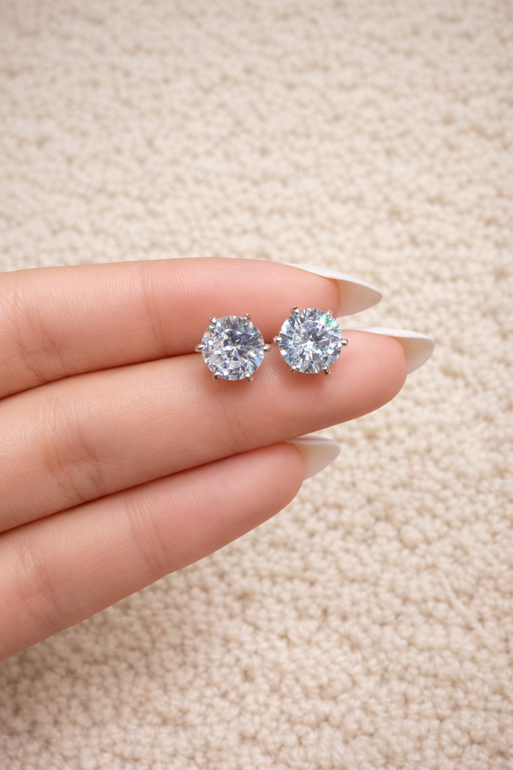 2 Carat Classic Solitaire Studs on Pure 925 Silver with Push Backs