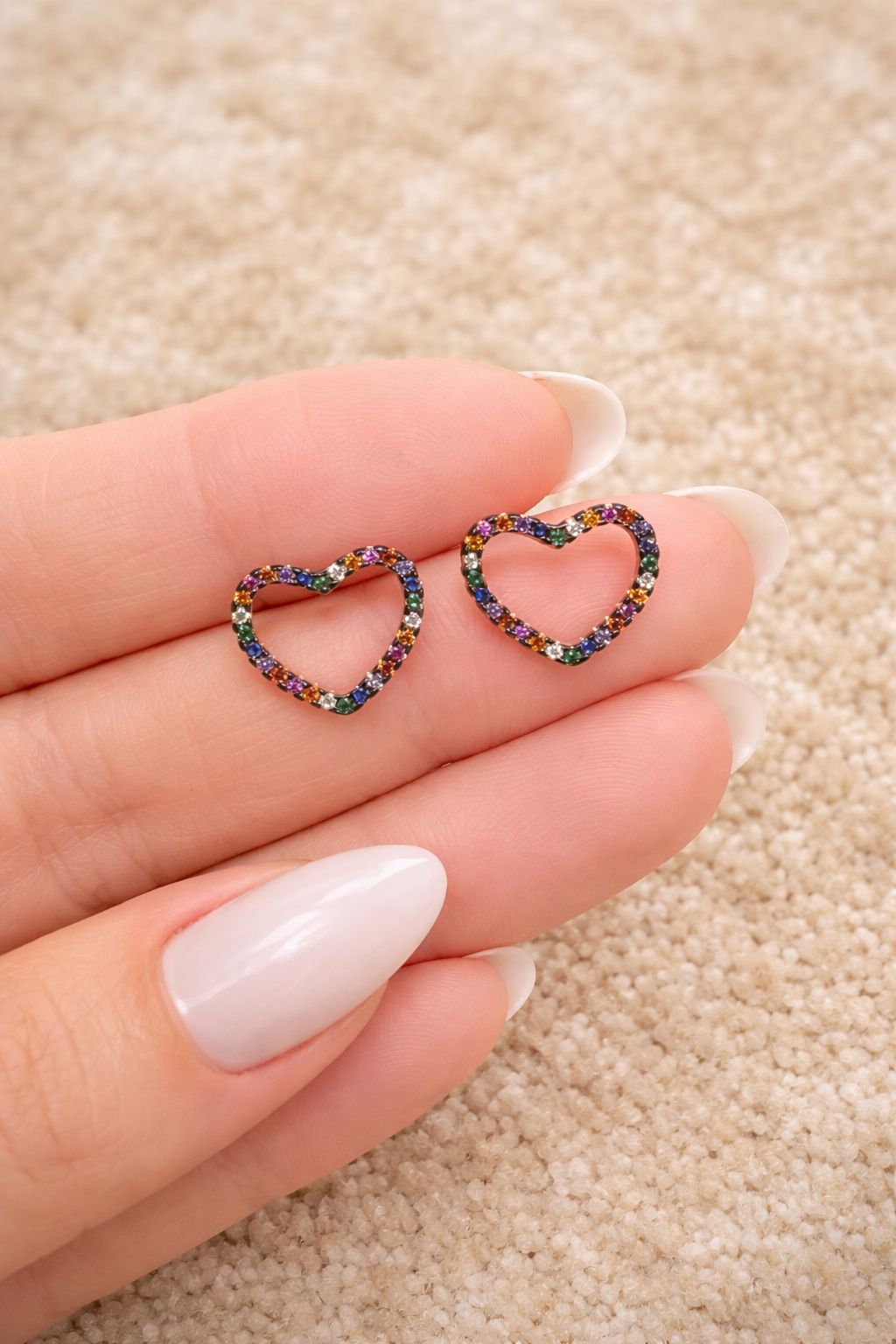 Rainbow Rose Gold Ziya Heart Studs on Pure 925 Silver.