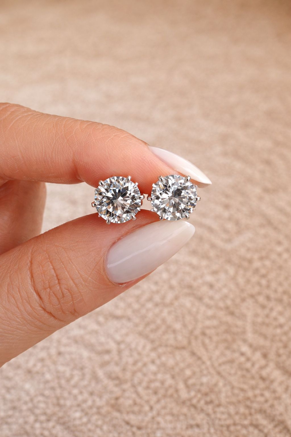 2 Carat Classic Solitaire Studs on Pure 925 Silver with Push Backs
